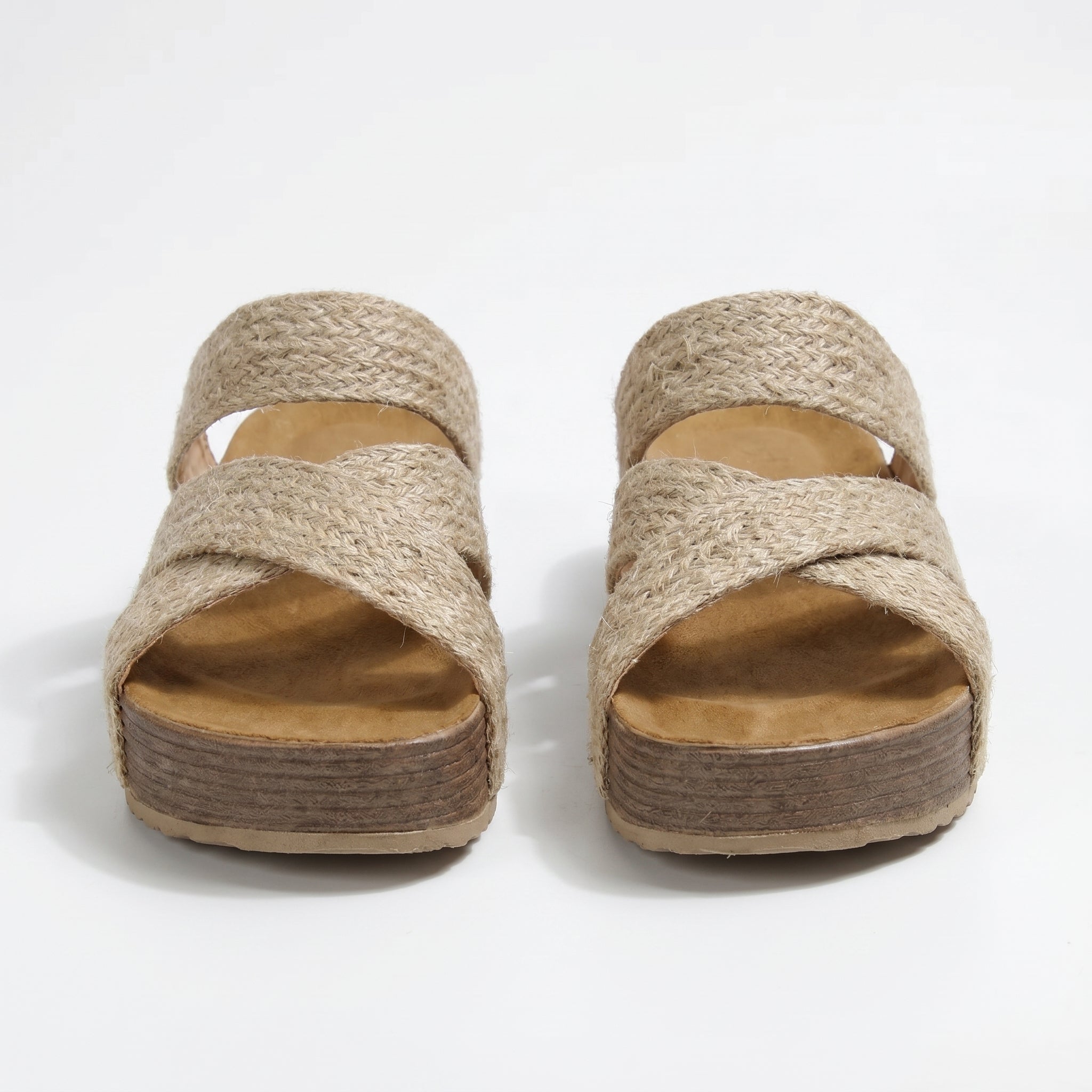Savannah - Woman's Criss - Cross Strap Wedge Sandals - Footwear - Beige - Taylor & Bennett