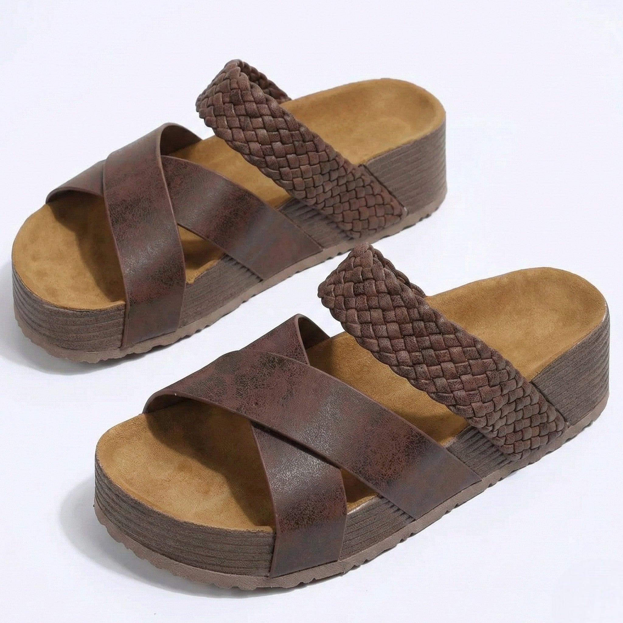 Savannah - Woman's Criss - Cross Strap Wedge Sandals - Footwear - Brown - Taylor & Bennett