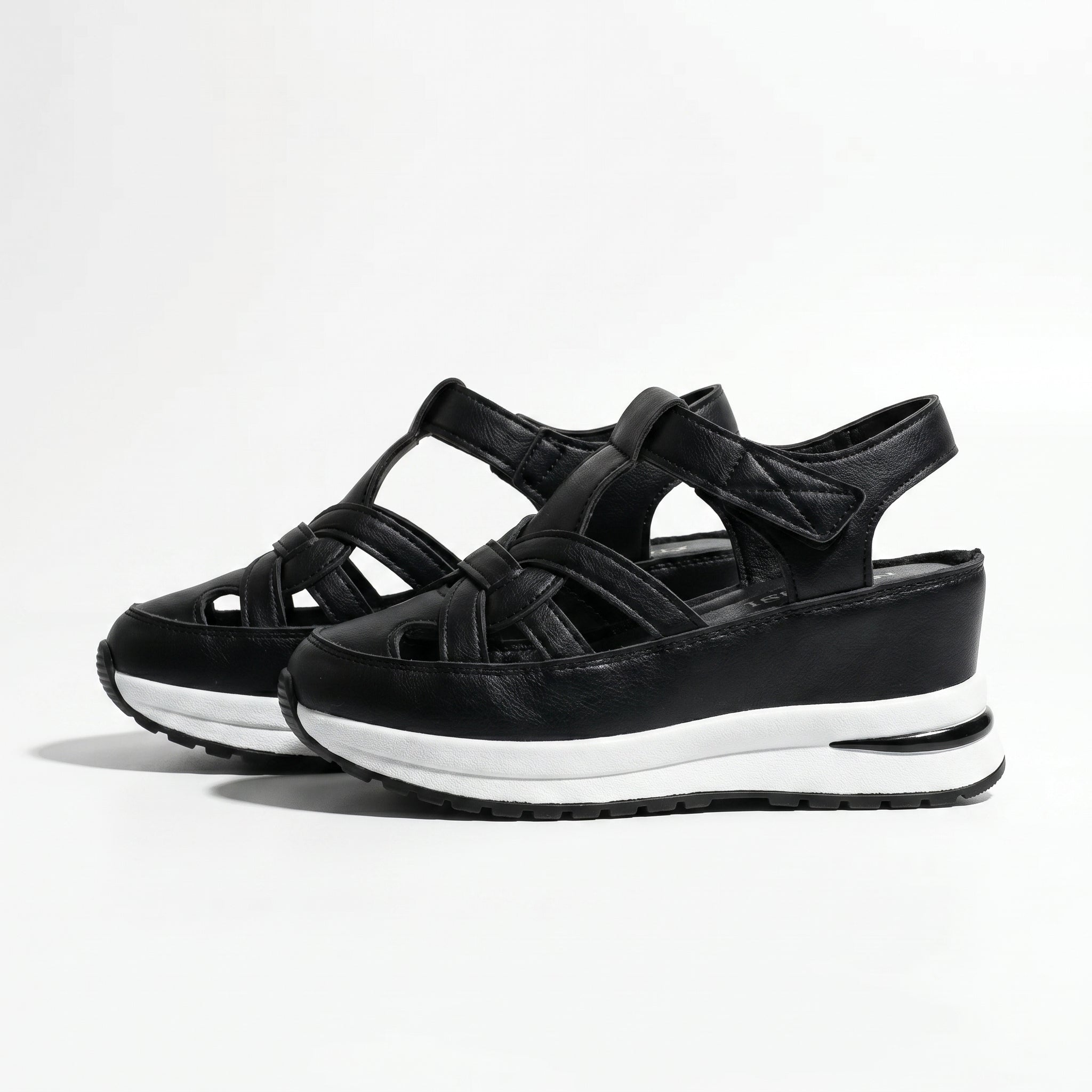 Serena - Women's Platform Sandals with Cut - Out Straps - Sandals - Black - Taylor & Bennett