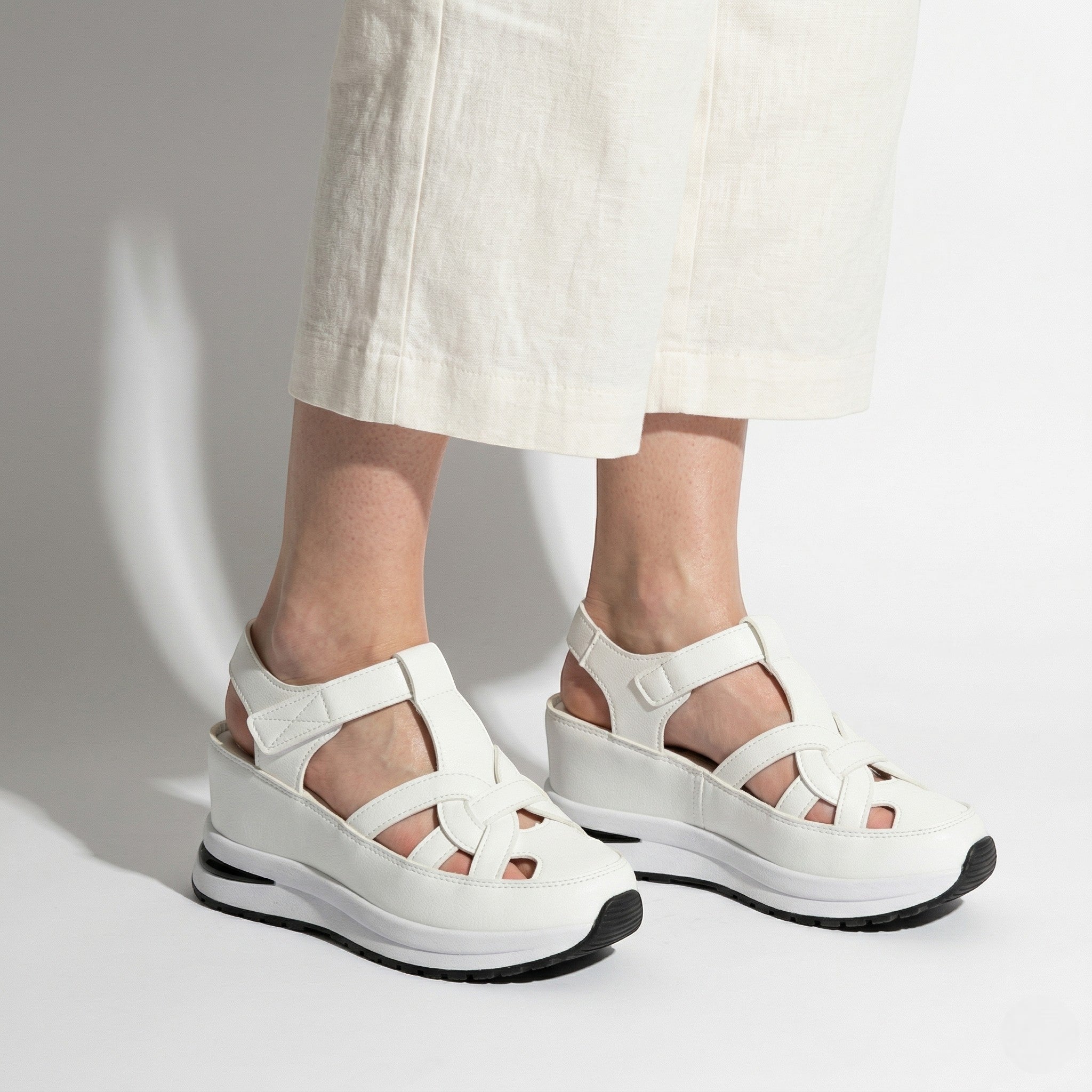 Serena - Women's Platform Sandals with Cut - Out Straps - Sandals - White - Taylor & Bennett