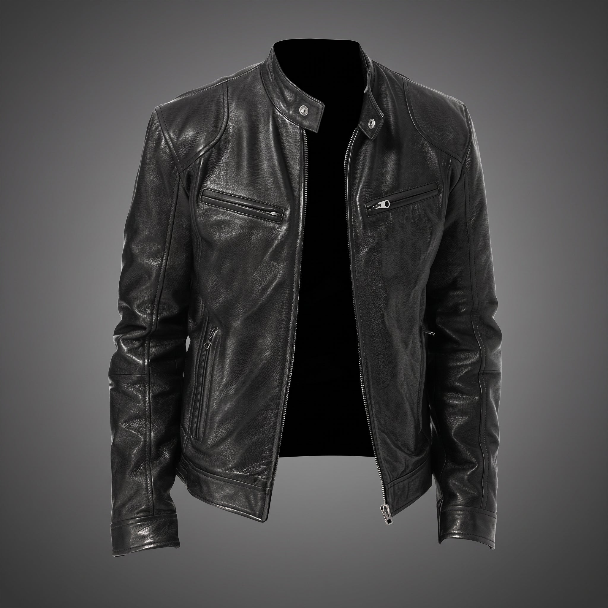 Siegfried - Men's Band Collar Transitional Multi-Pocket Jacket - Motorcycle Outerwear - Black - Taylor & Bennett