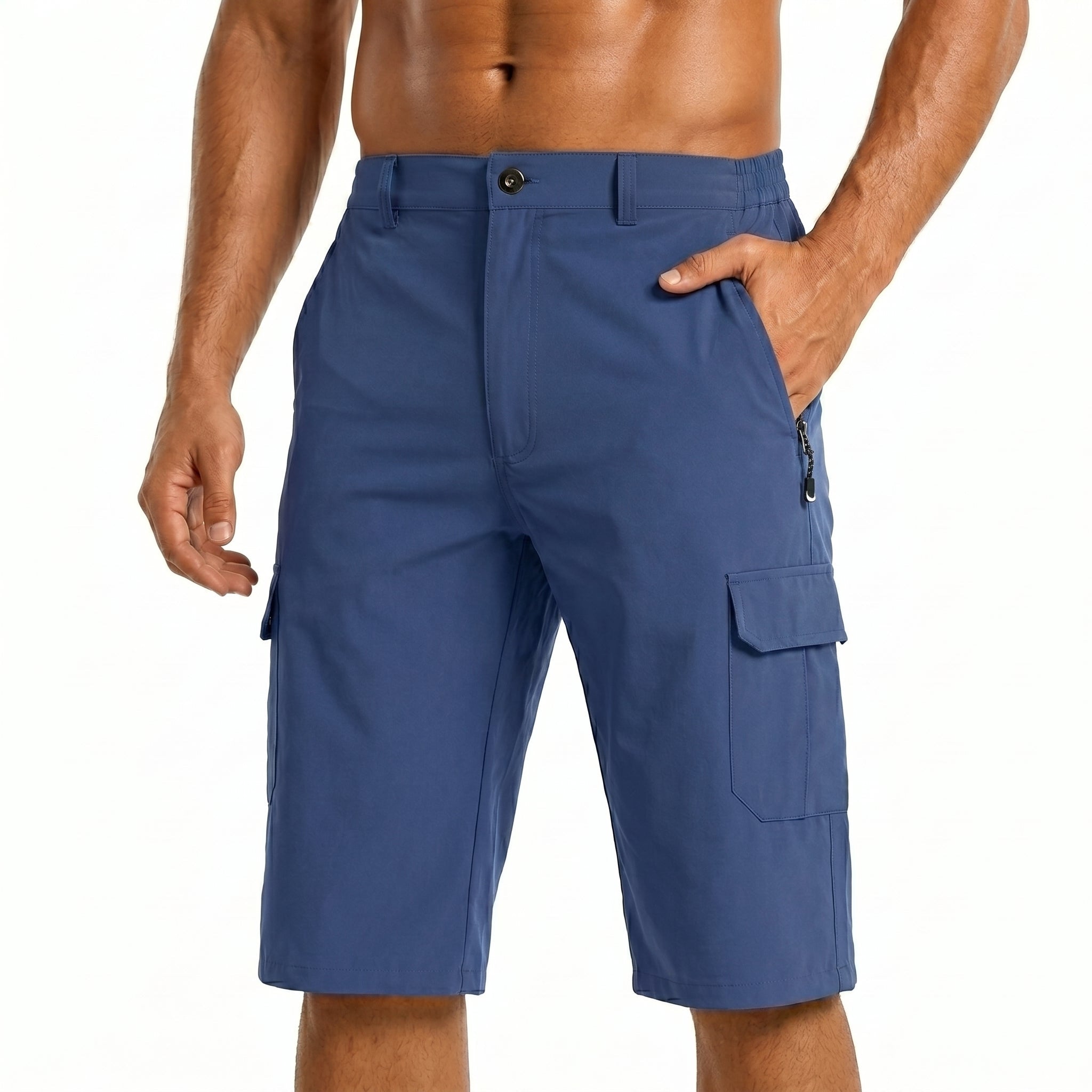Simon - Men's Summer Capri Cargo Shorts with Zip Pocket - Shorts - Blue - Taylor & Bennett