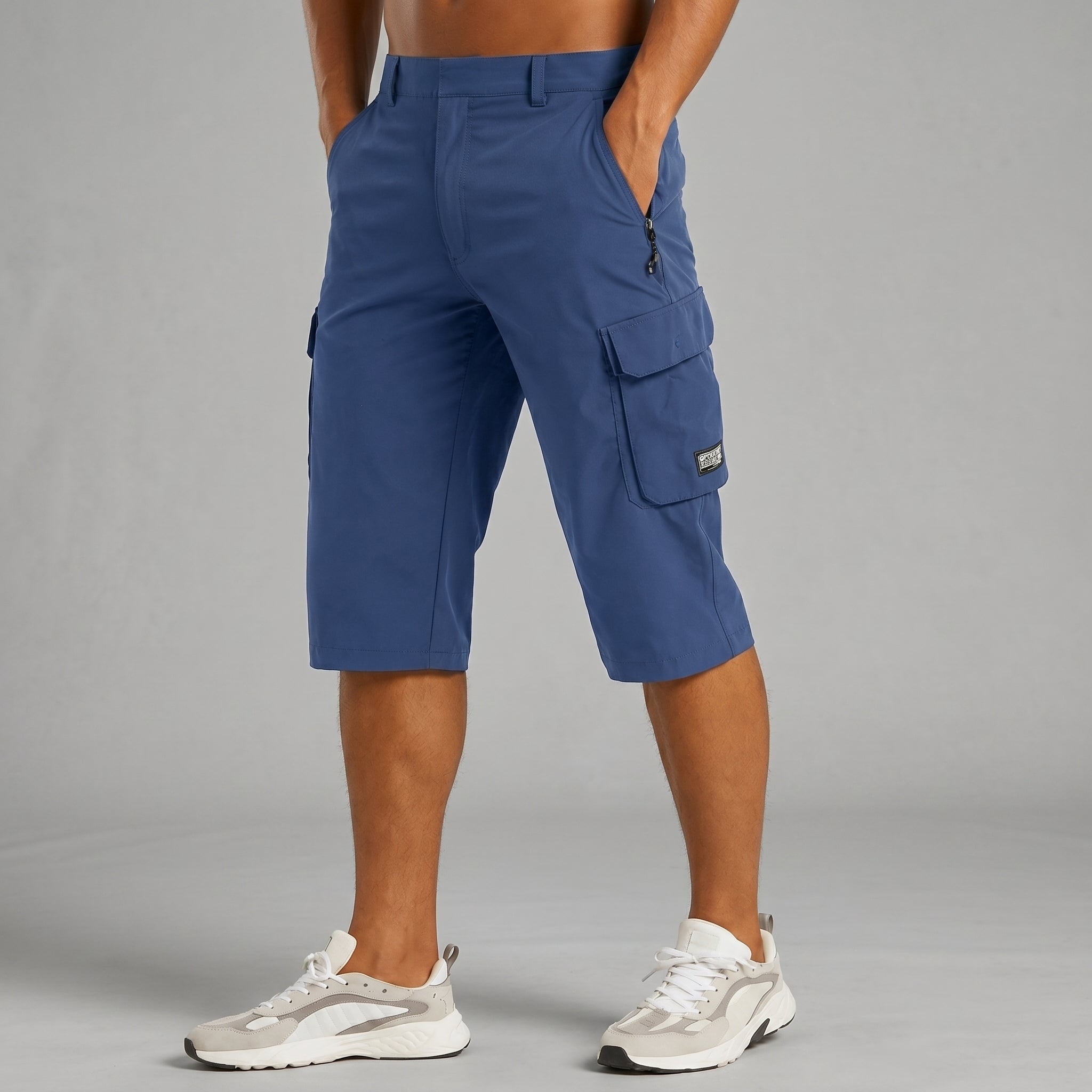 Simon - Men's Summer Capri Cargo Shorts with Zip Pocket - Shorts - Blue - Taylor & Bennett