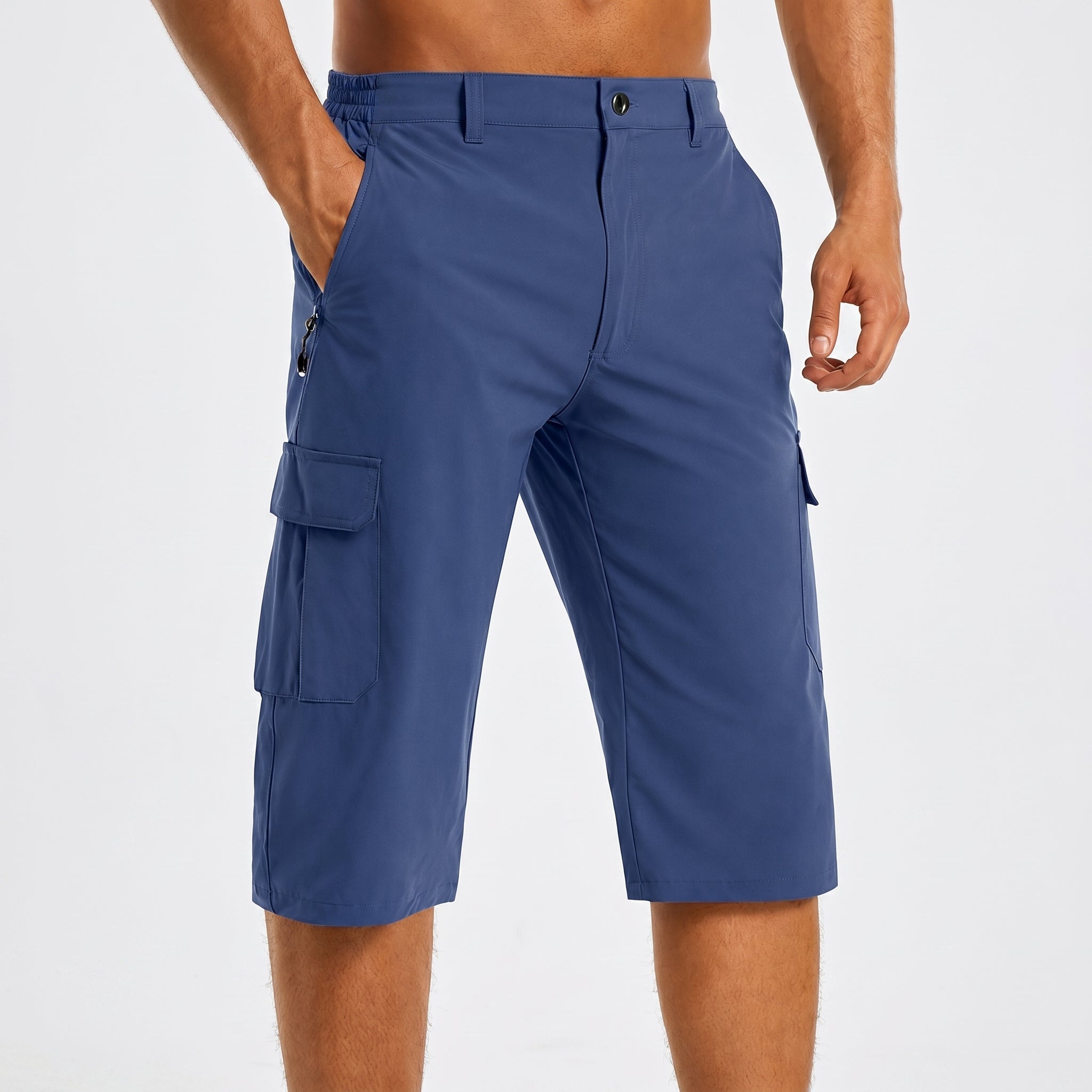 Simon - Men's Summer Capri Cargo Shorts with Zip Pocket - Shorts - Blue - Taylor & Bennett