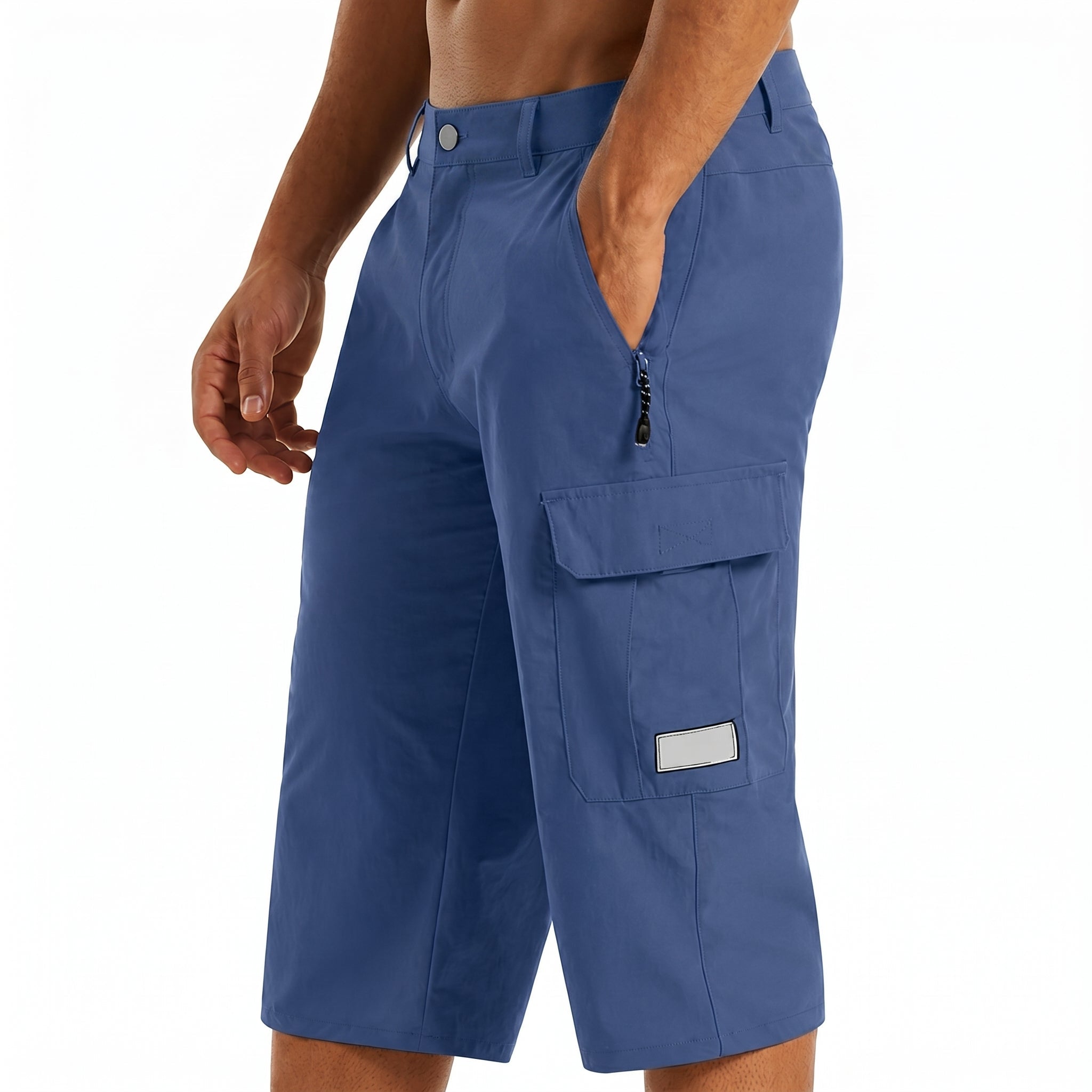 Simon - Men's Summer Capri Cargo Shorts with Zip Pocket - Shorts - Blue - Taylor & Bennett