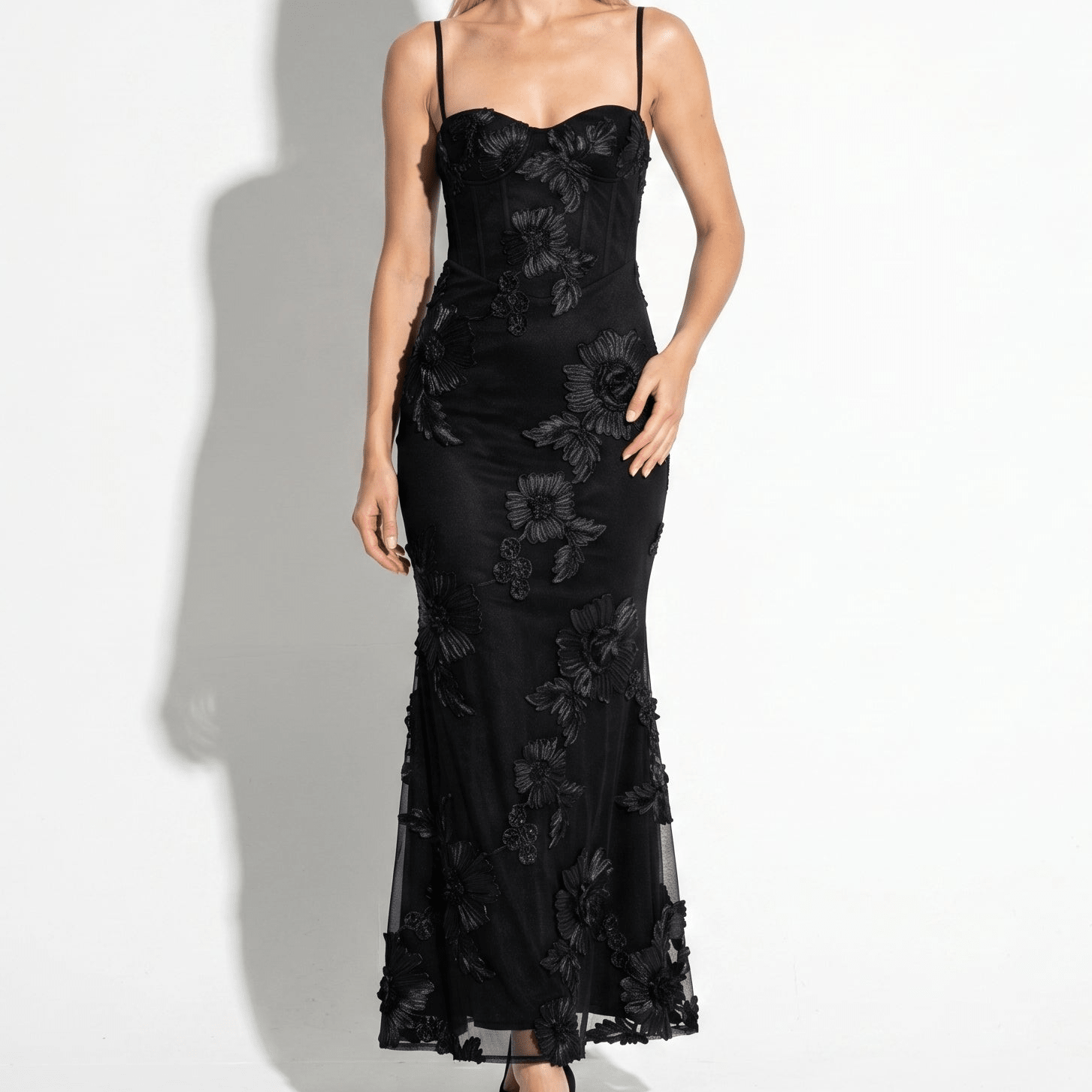 Sofia - Women's Evening Floral Sweetheart Maxi Dress with Straps - Maxi Dress - Light Blue - Taylor & Bennett