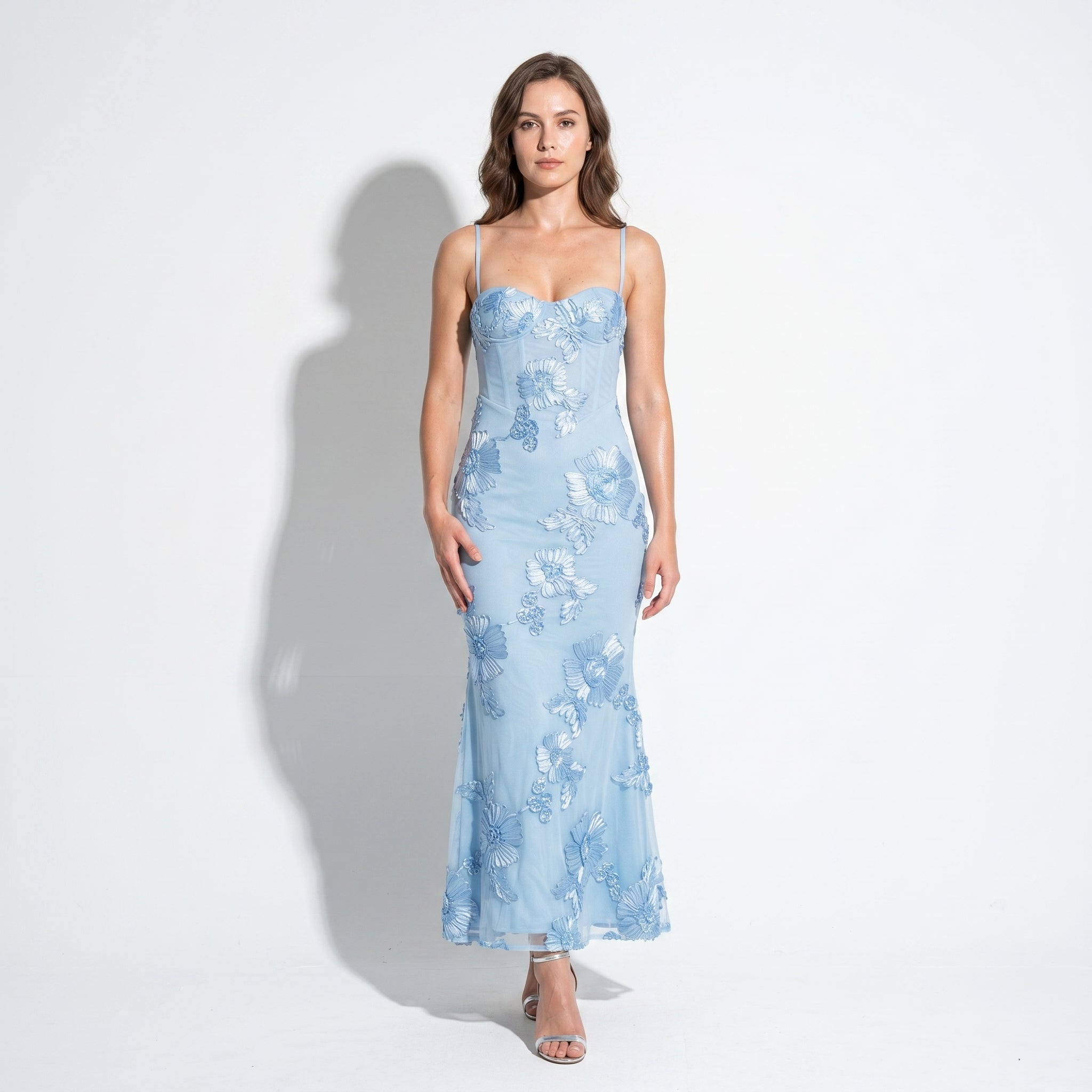 Sofia - Women's Evening Floral Sweetheart Maxi Dress with Straps - Maxi Dress - Black - Taylor & Bennett