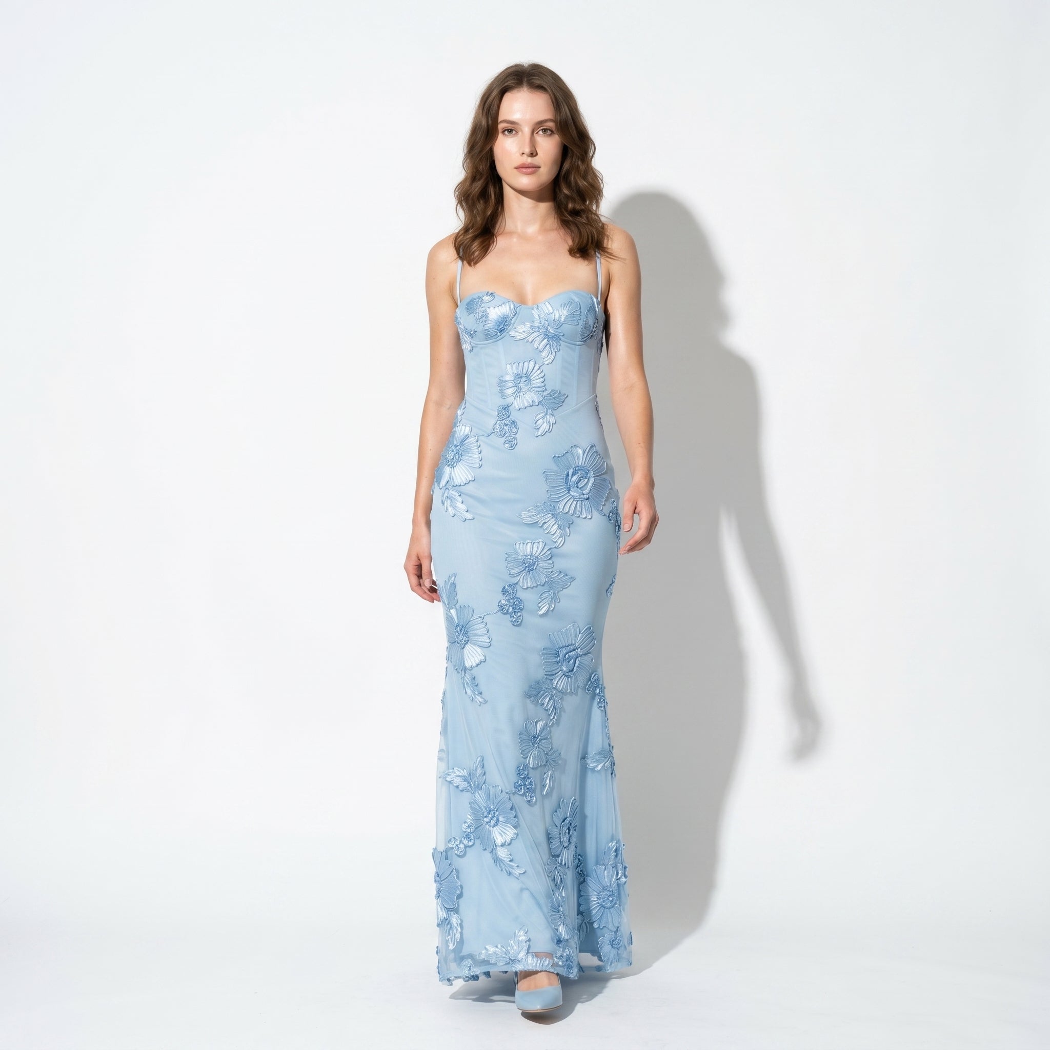 Sofia - Women's Evening Floral Sweetheart Maxi Dress with Straps - Maxi Dress - Black - Taylor & Bennett