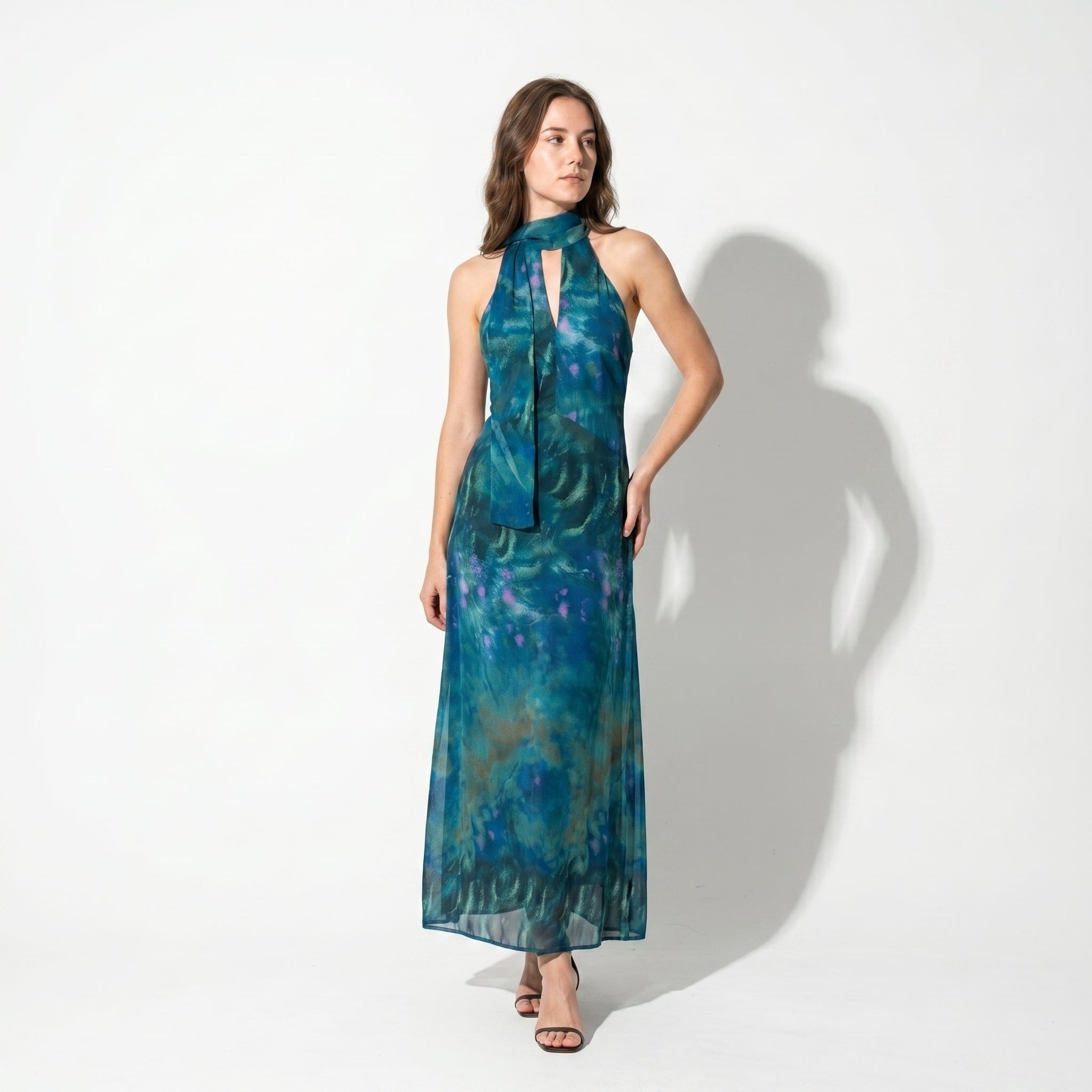 Sofia - Women's Evening Printed Halter Neck Maxi Dress - Maxi Dress - Dark Green - Taylor & Bennett