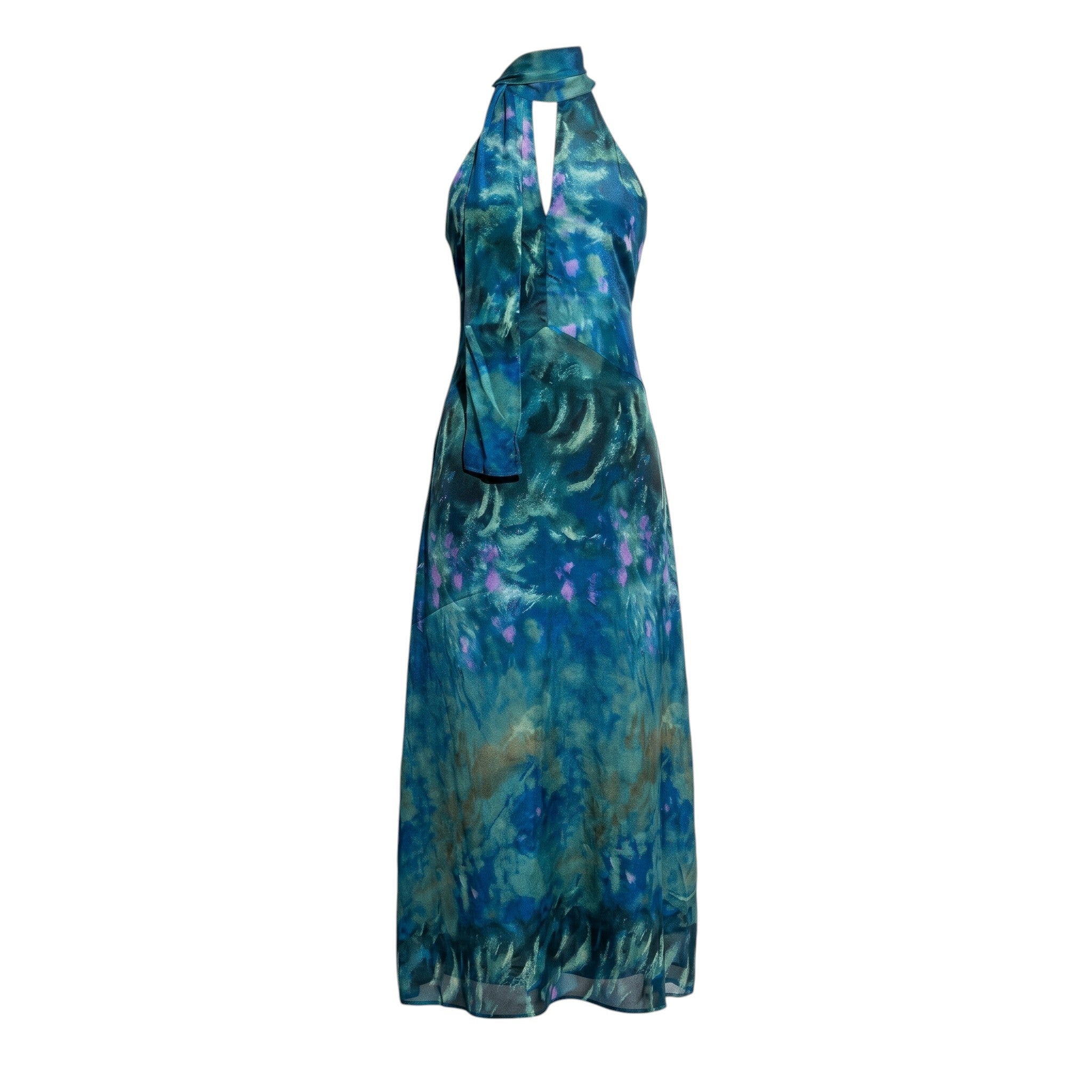 Sofia - Women's Evening Printed Halter Neck Maxi Dress - Maxi Dress - Dark Green - Taylor & Bennett