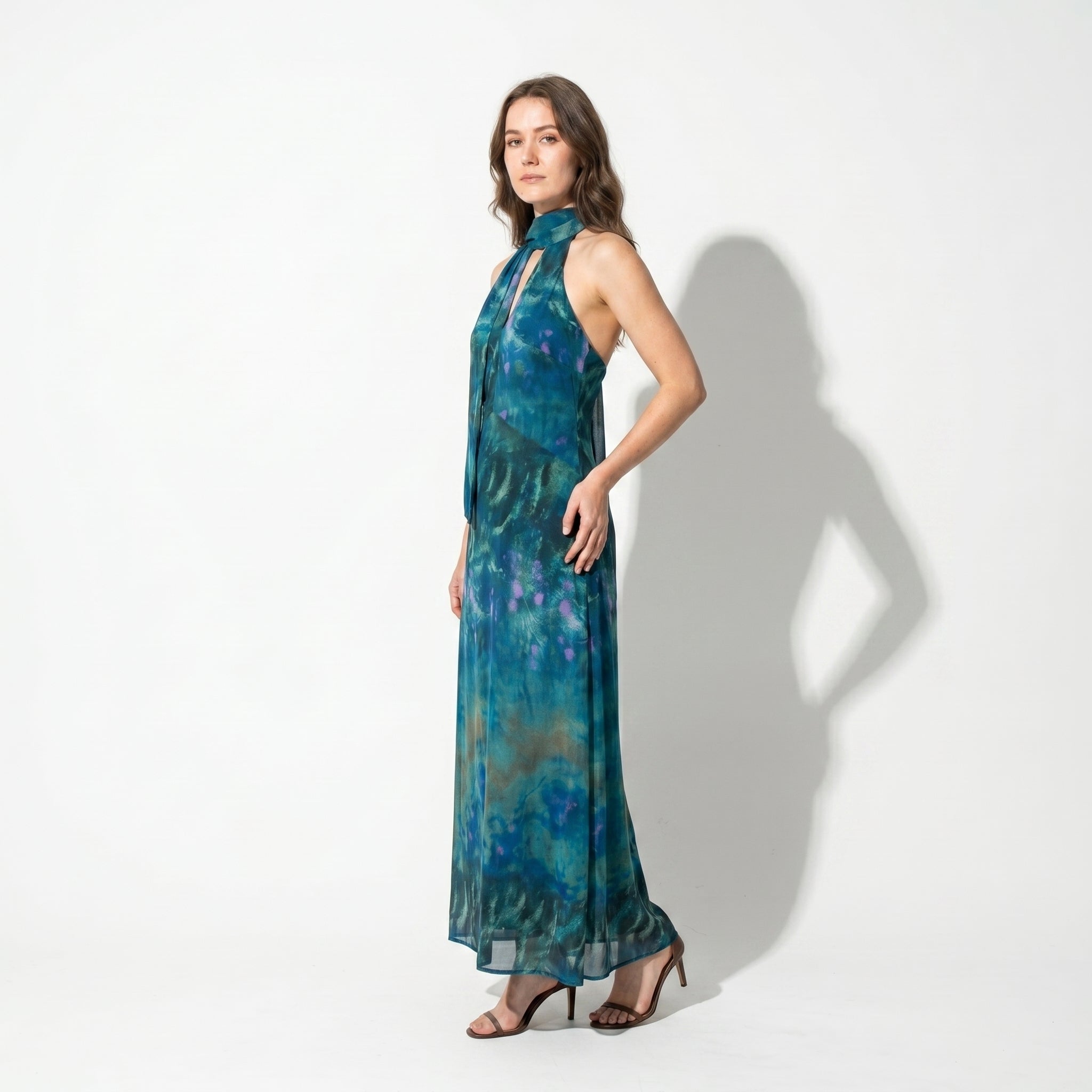 Sofia - Women's Evening Printed Halter Neck Maxi Dress - Maxi Dress - Dark Green - Taylor & Bennett