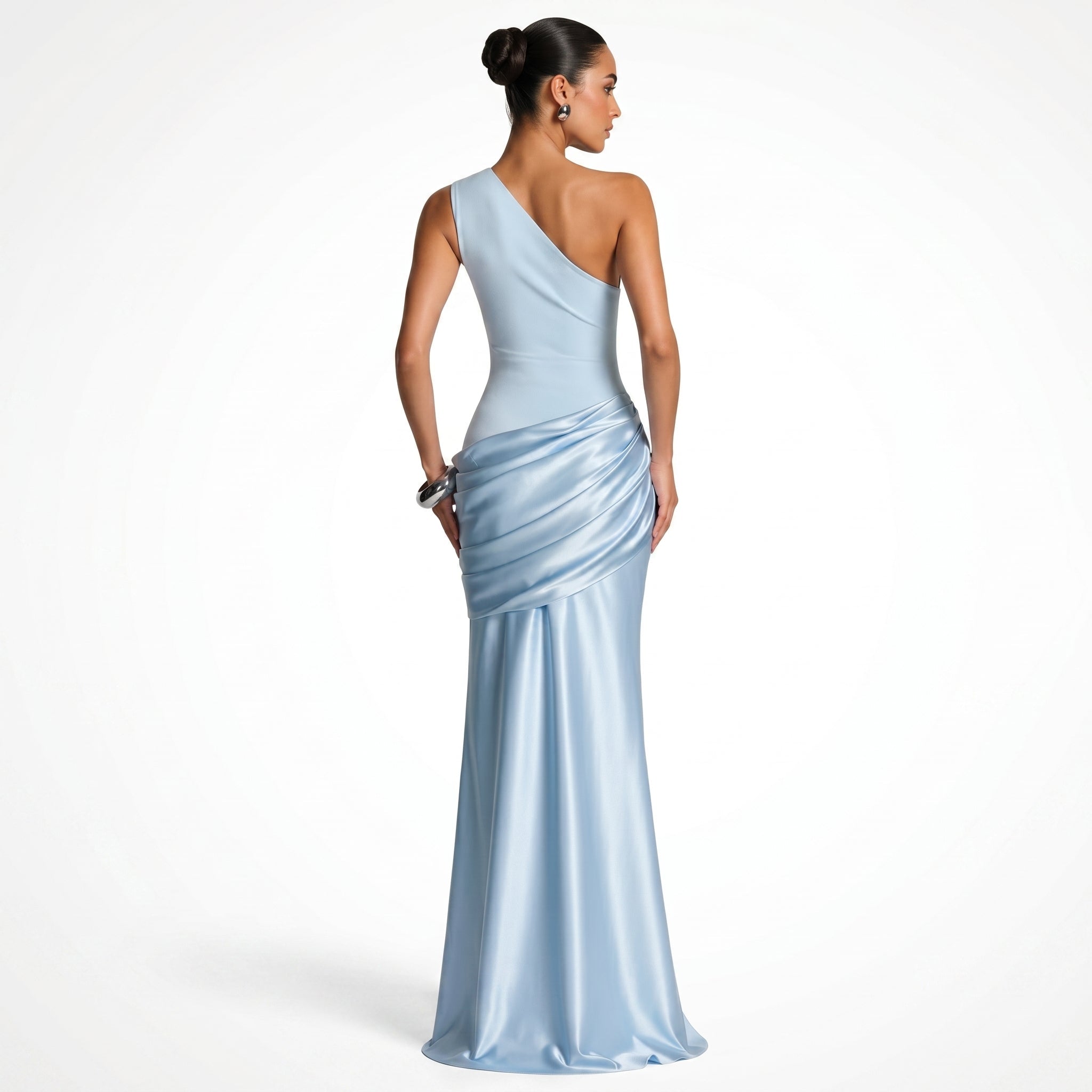 Sofia - Women's One Shoulder Ruched Evening Maxi Dress - Maxi Dress - Blue - Taylor & Bennett