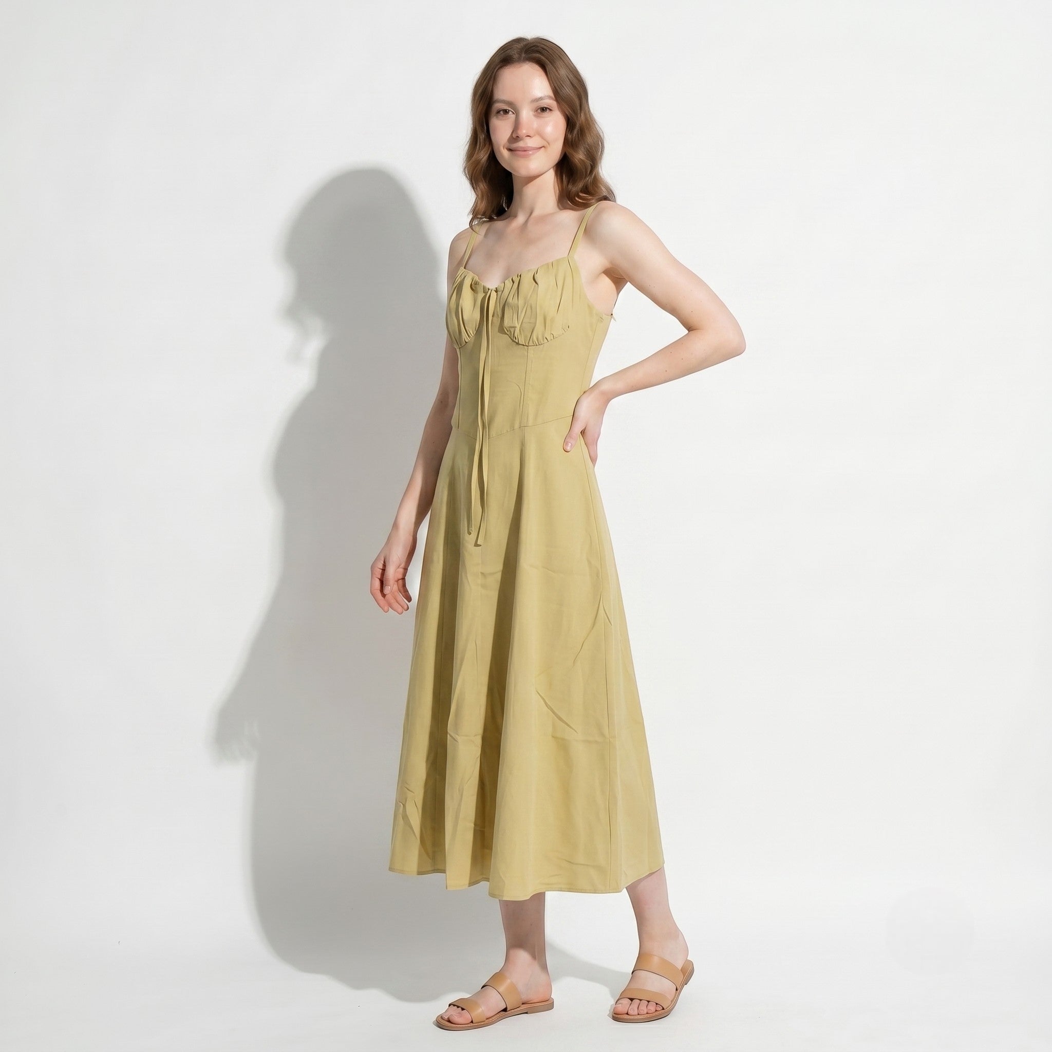 Sofia - Women's Wedding Guest Ruched Maxi Dress with Thin Straps - Maxi Dress - Yellow - Taylor & Bennett