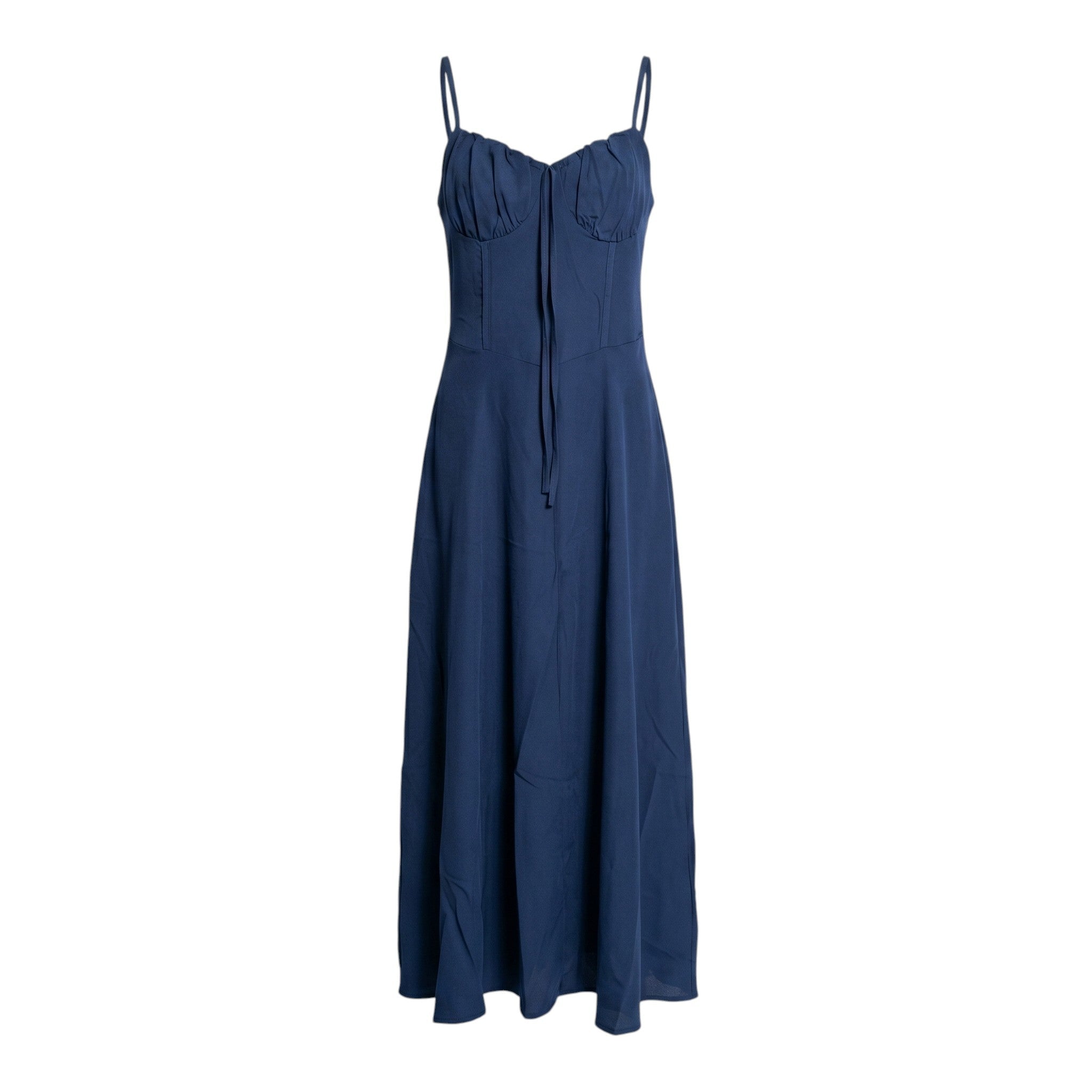 Sofia - Women's Wedding Guest Ruched Maxi Dress with Thin Straps - Maxi Dress - Dark Blue - Taylor & Bennett