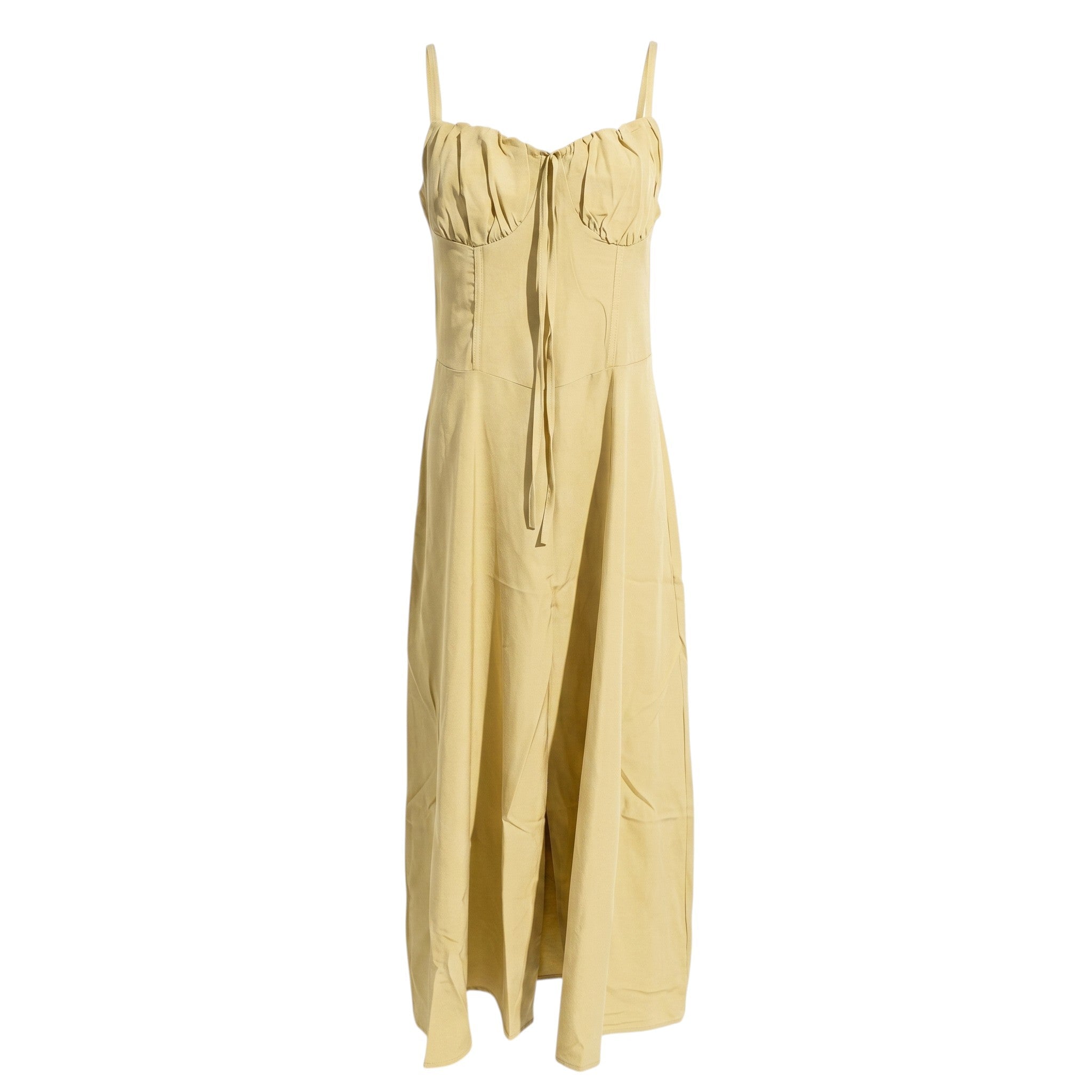 Sofia - Women's Wedding Guest Ruched Maxi Dress with Thin Straps - Maxi Dress - Yellow - Taylor & Bennett