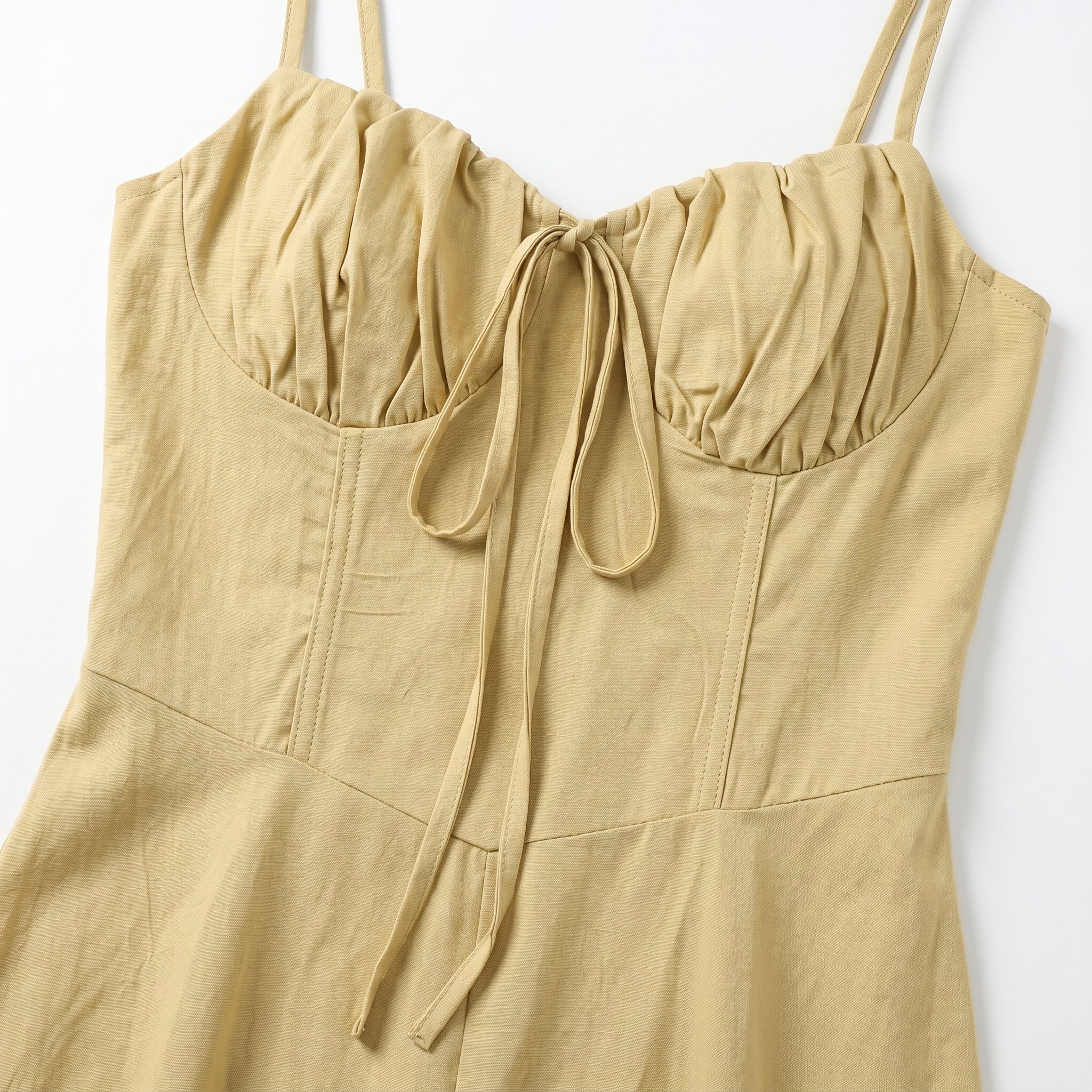Sofia - Women's Wedding Guest Ruched Maxi Dress with Thin Straps - Maxi Dress - Yellow - Taylor & Bennett