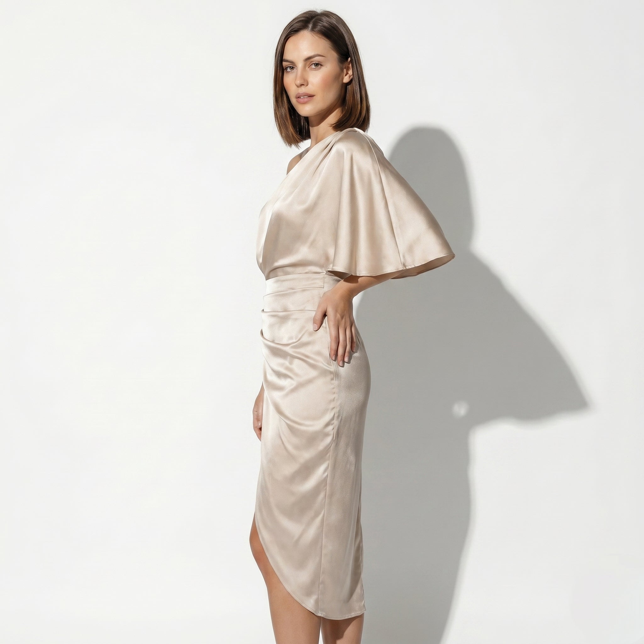Sophia - Women's Party Midi Dress - Dresses - Champagne - Taylor & Bennett