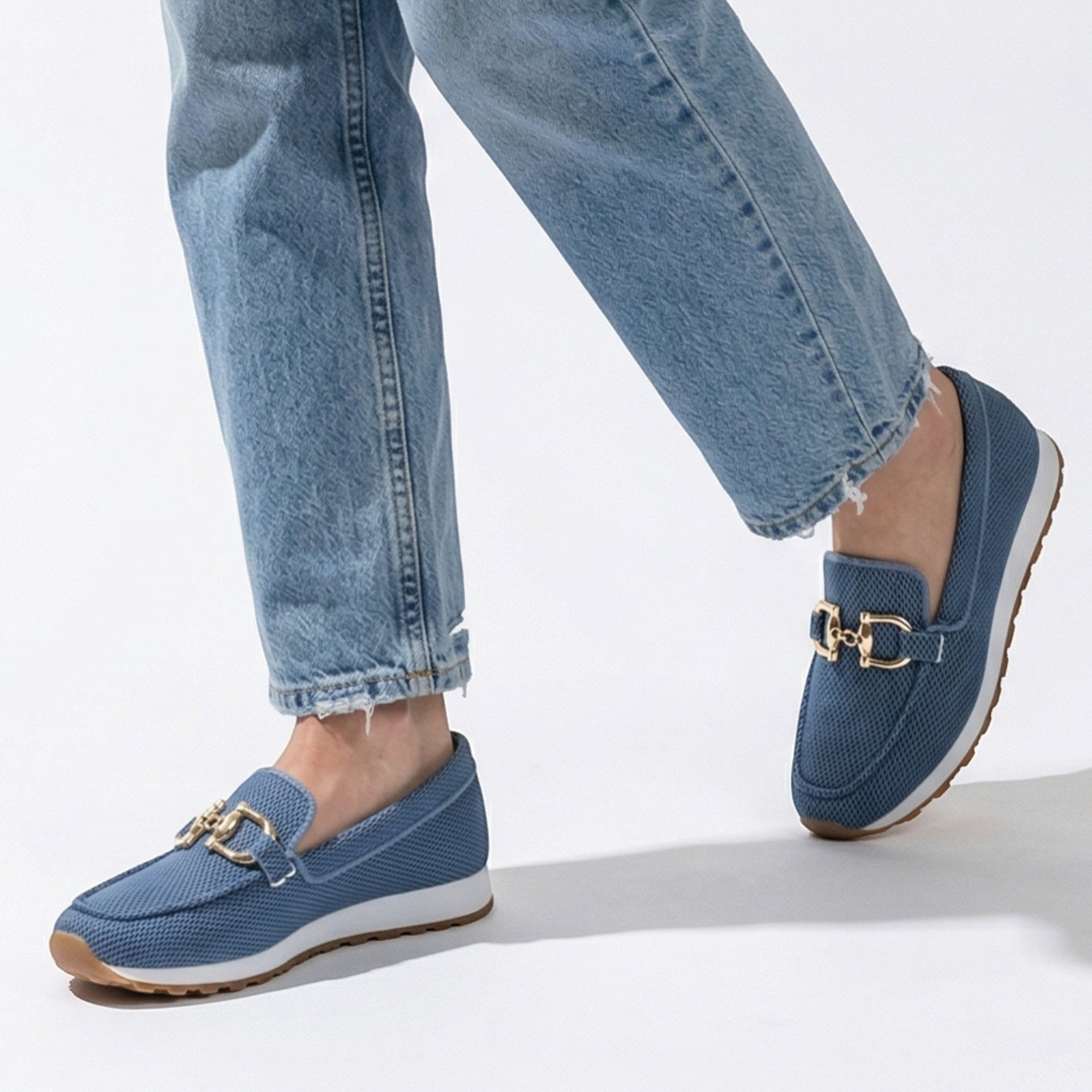 Sophie - Women's Breathable Slip - On Trainers with Gold Buckle - Trainers - Blue - Taylor & Bennett