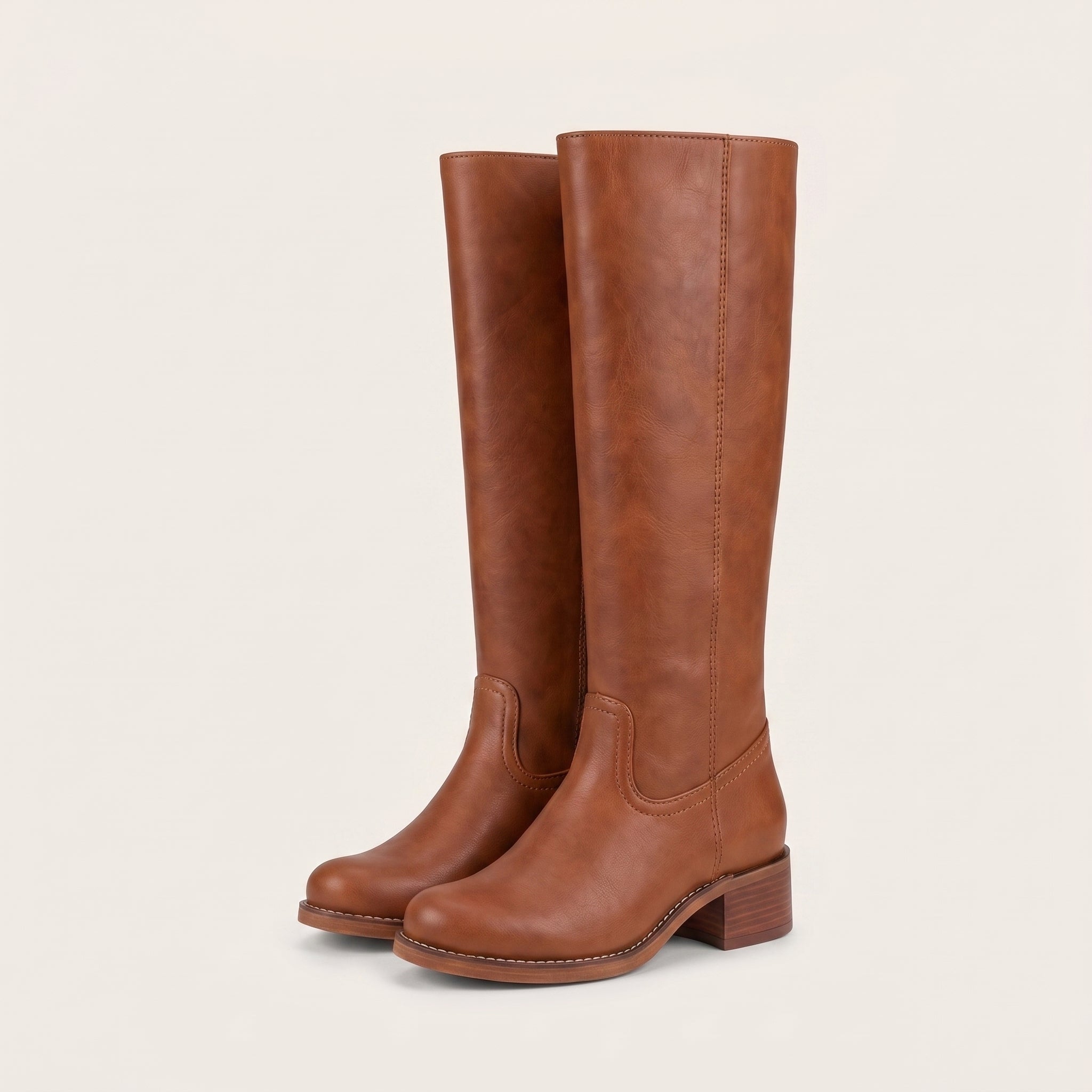 Sophie - Women's Knee-High Boots with Block Heel and Side Zip - Boots - Brown - Taylor & Bennett