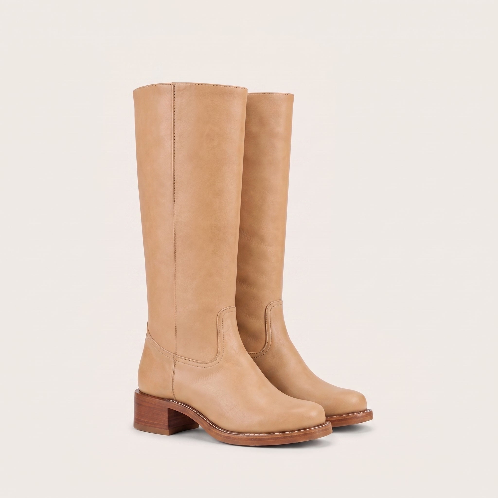 Sophie - Women's Knee-High Boots with Block Heel and Side Zip - Boots - Brown - Taylor & Bennett