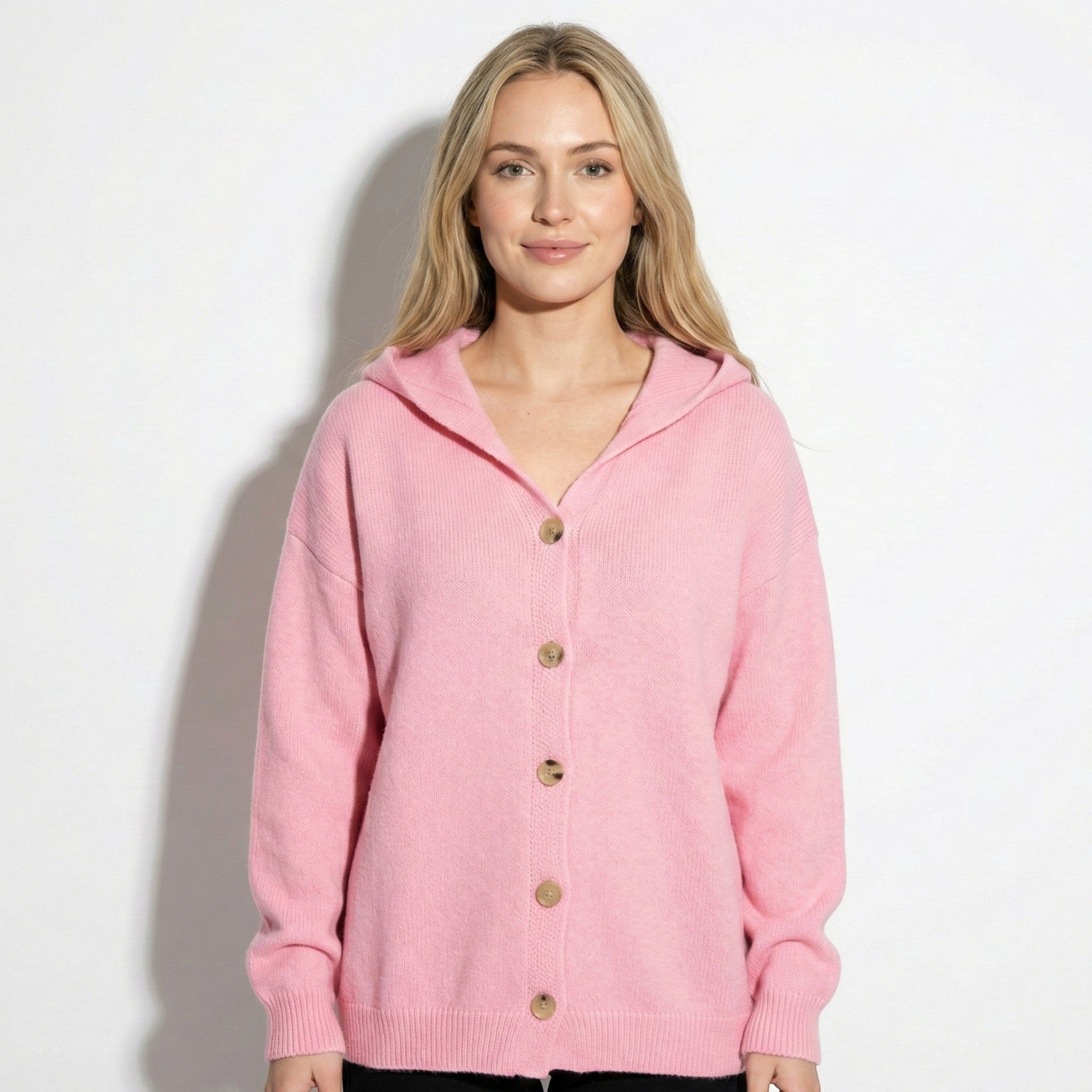 Sophie - Women's Knit Cardigan with Hood - Cardigans - Pink - Taylor & Bennett