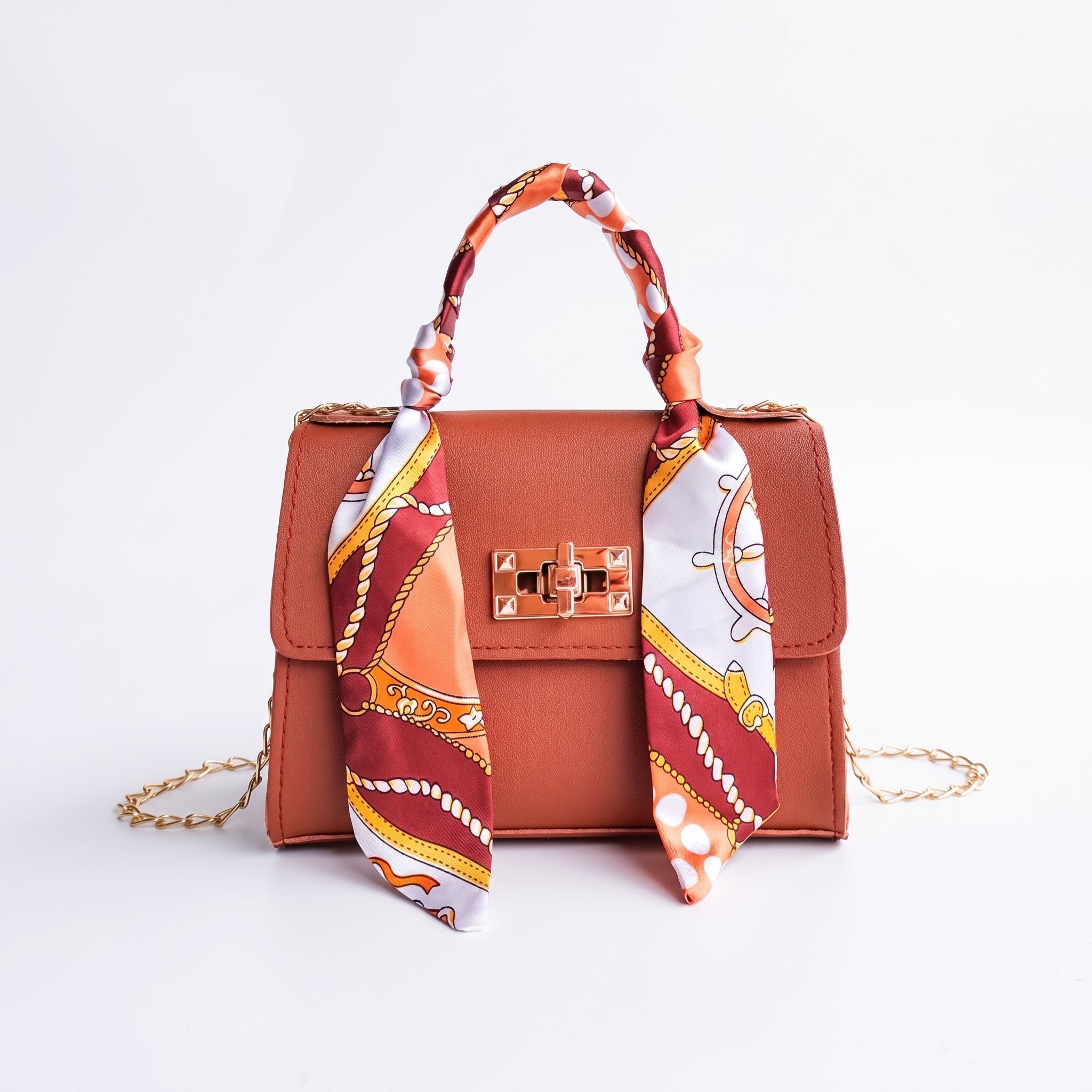 Sophie – Women's Mini Scarf Handle Chain Strap Handbag - Cross Body Bags - Brown - Taylor & Bennett