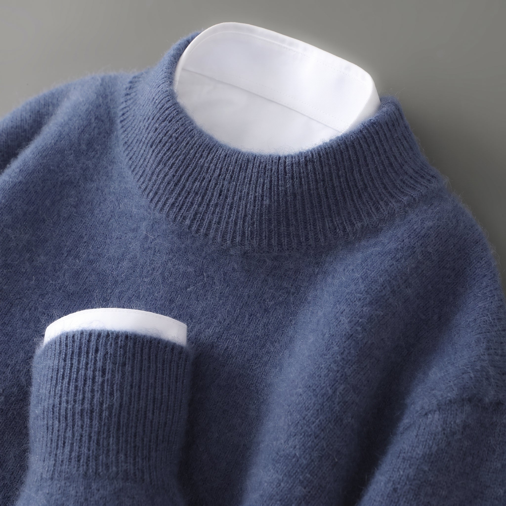 Sophie - Women's Mock Neck Ribbed Knit Jumper - Sweater - Blue - Taylor & Bennett