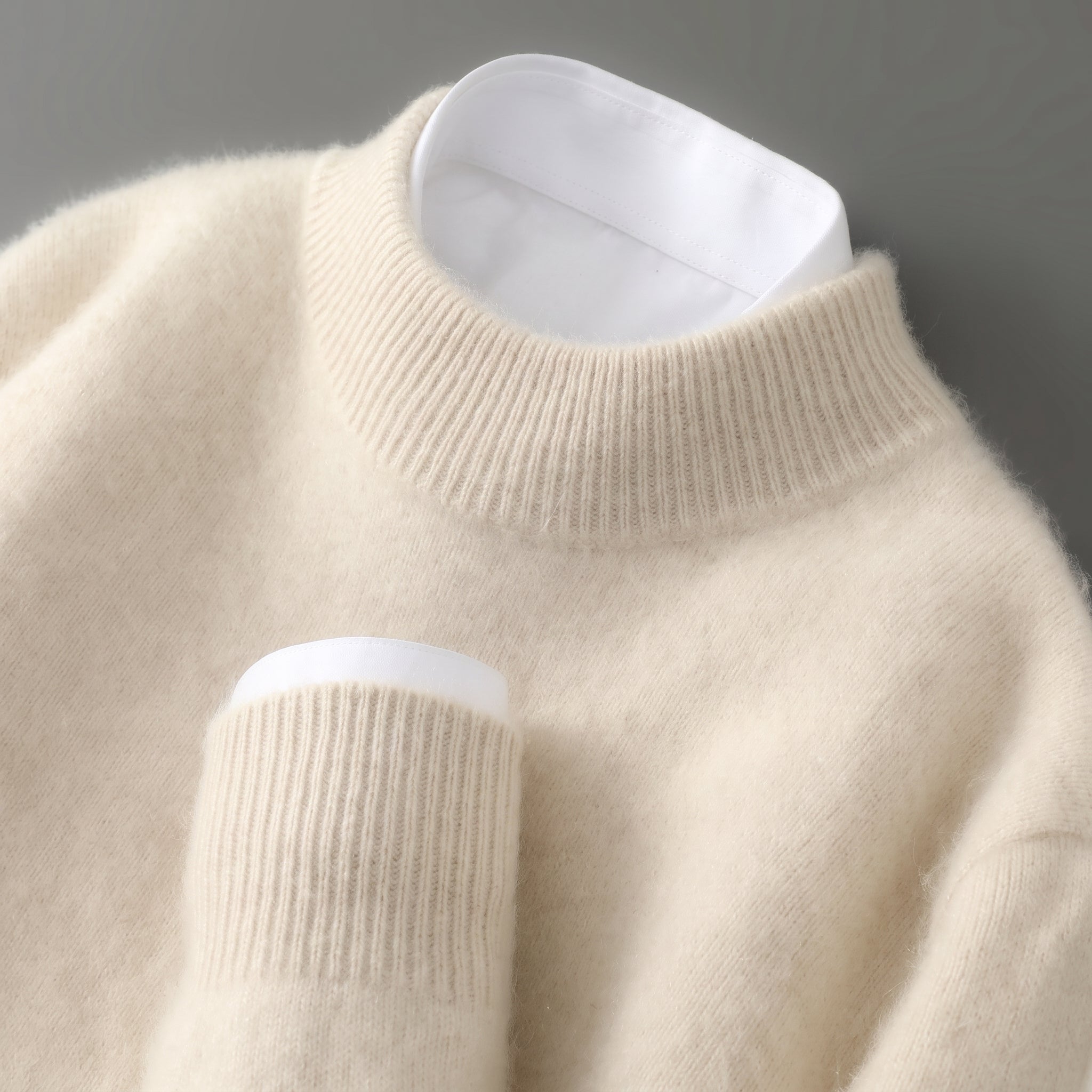 Sophie - Women's Mock Neck Ribbed Knit Jumper - Sweater - Cream - Taylor & Bennett