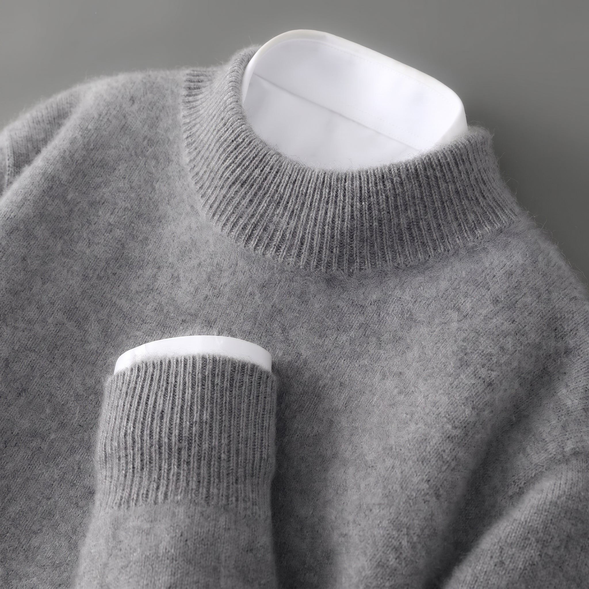 Sophie - Women's Mock Neck Ribbed Knit Jumper - Sweater - Grey - Taylor & Bennett