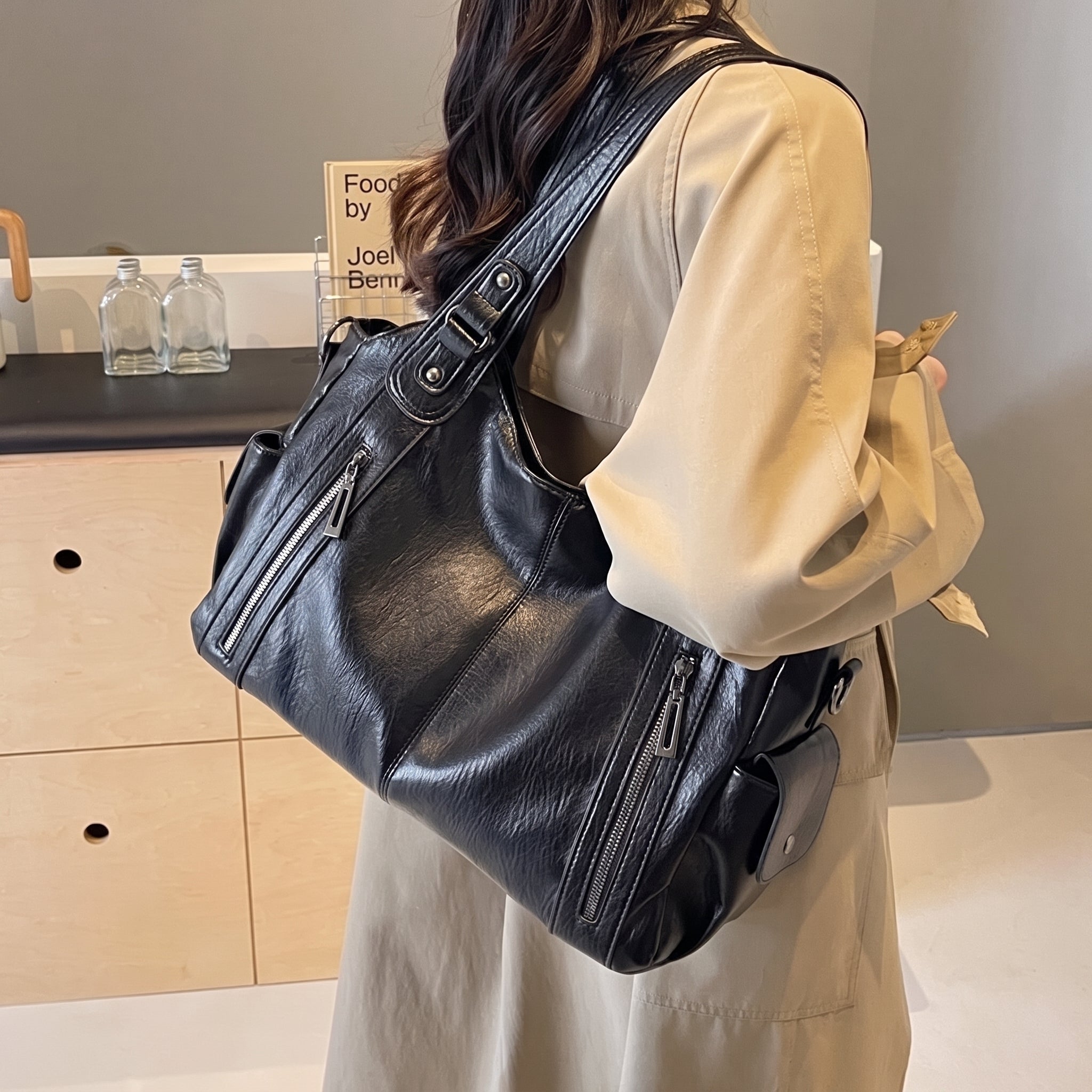 Sophie - Women's Shoulder Bag with Dual Handles and Zip Detail - Shoulder Bag - Black - Taylor & Bennett