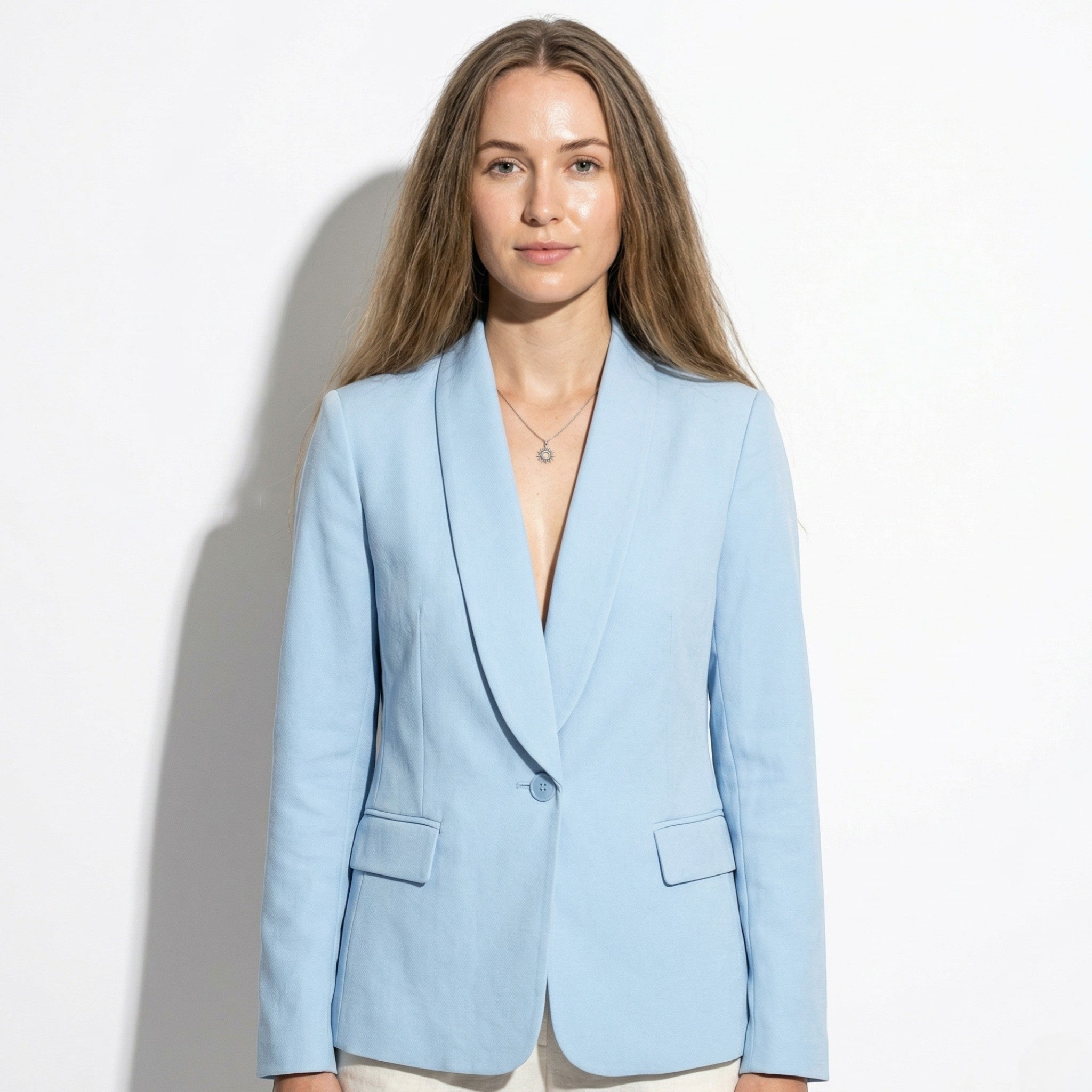Sophie - Women's Straight Fit Blazer with Structured Front - Blazer - Light Blue - Taylor & Bennett