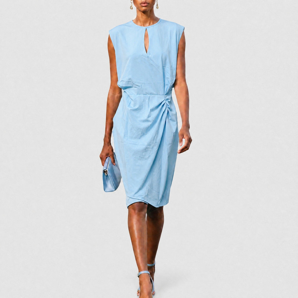 Sophie - Women's Wrap Front Cap Sleeve Midi Dress - Dresses - Light Blue - Taylor & Bennett