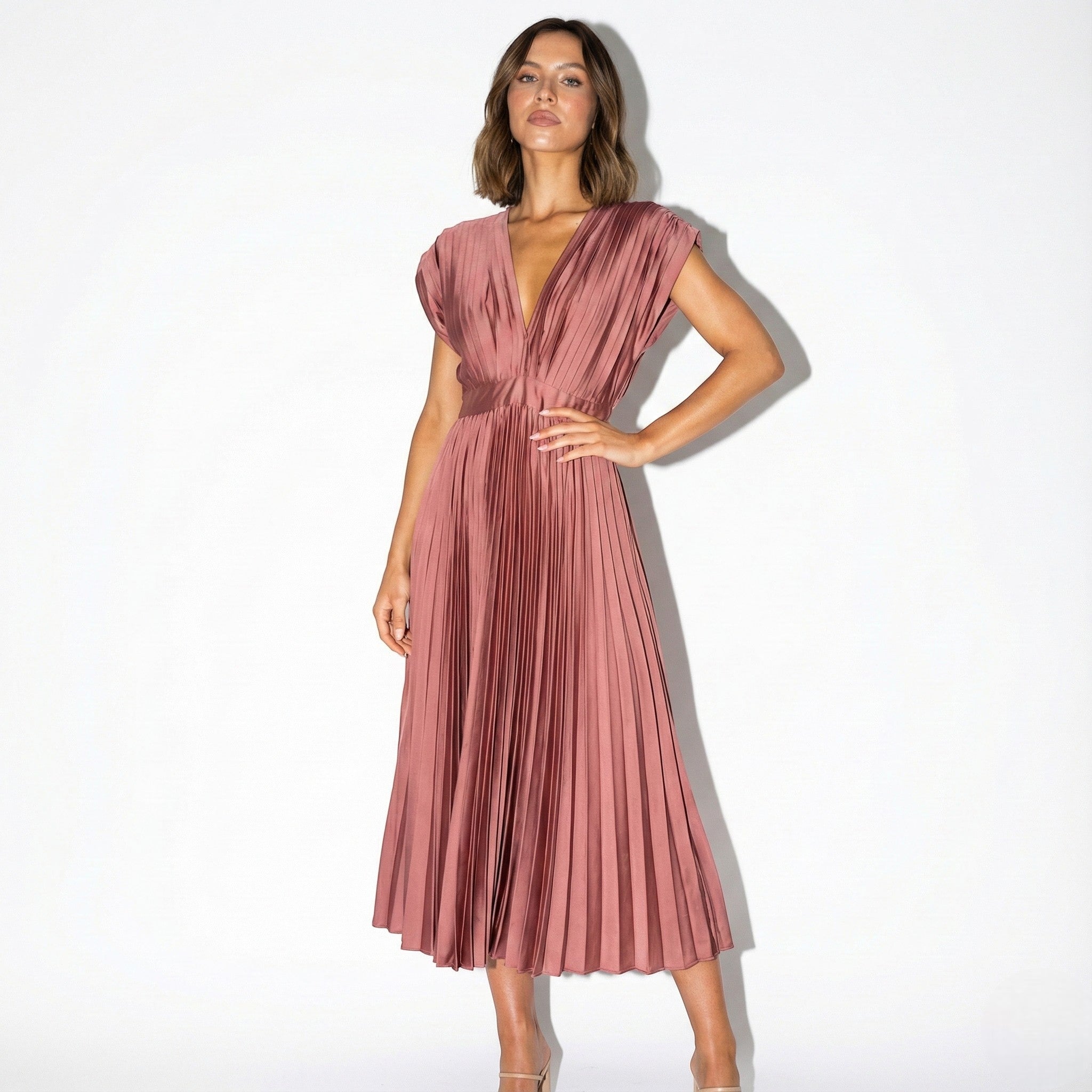 Stella - Women's Flowing Pleated Maxi Dress - Dress - Red - Taylor & Bennett