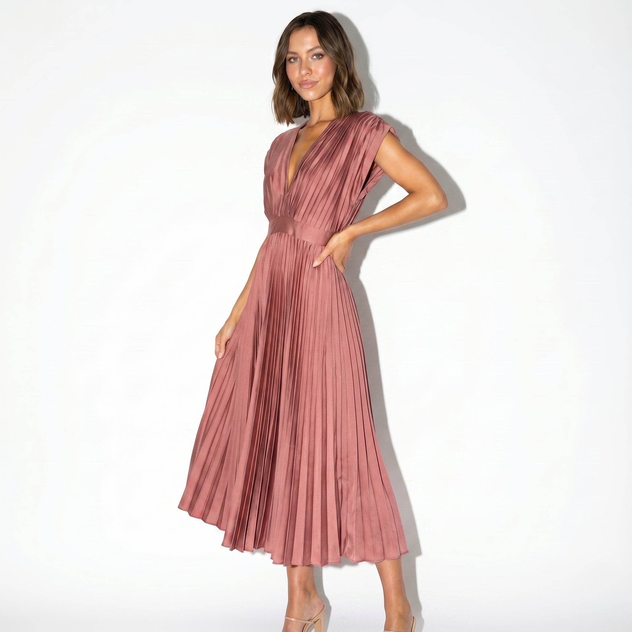 Stella - Women's Pleated Maxi Dress - Dress - Red - Taylor & Bennett