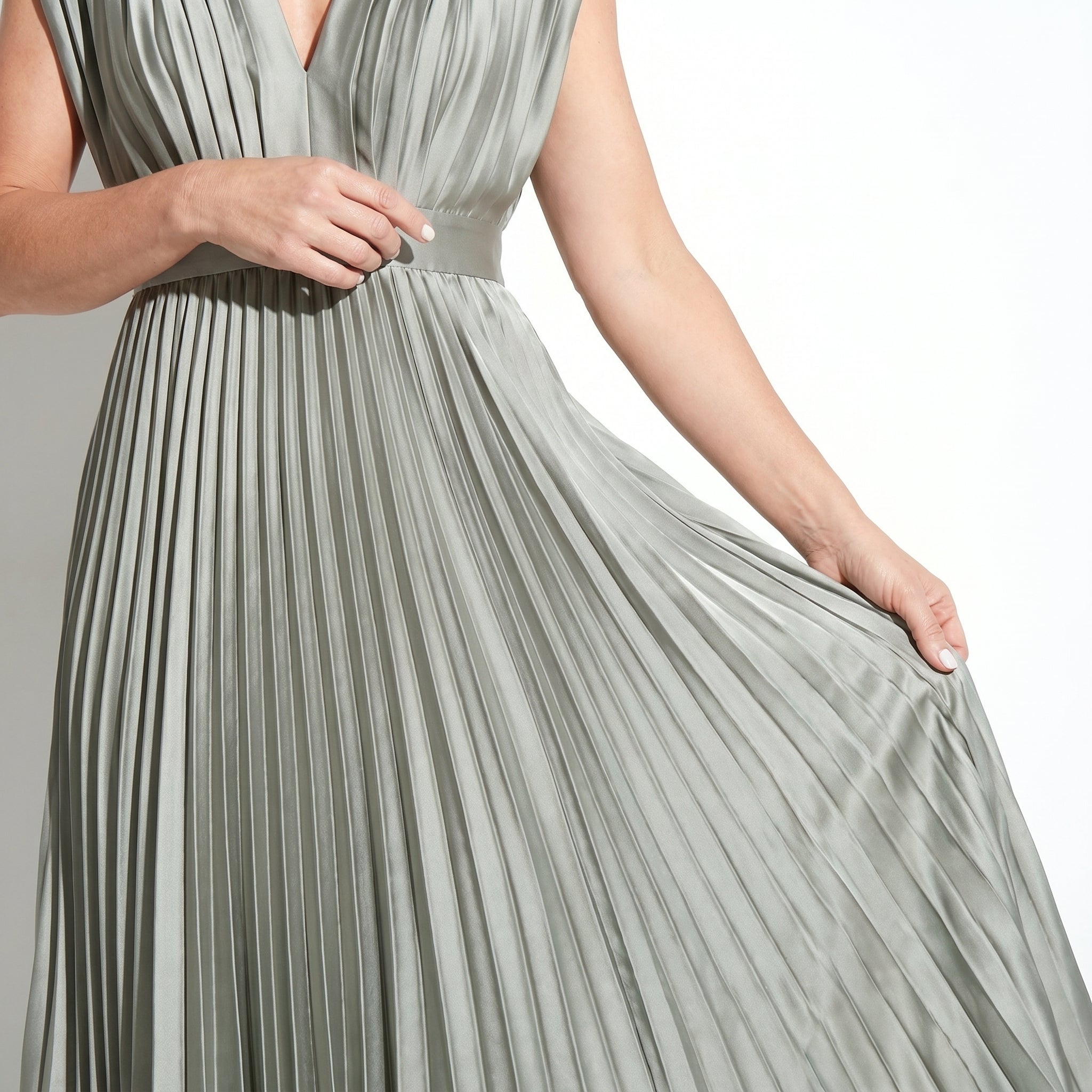 Stella - Women's Pleated Maxi Dress - Dress - Grey - Taylor & Bennett