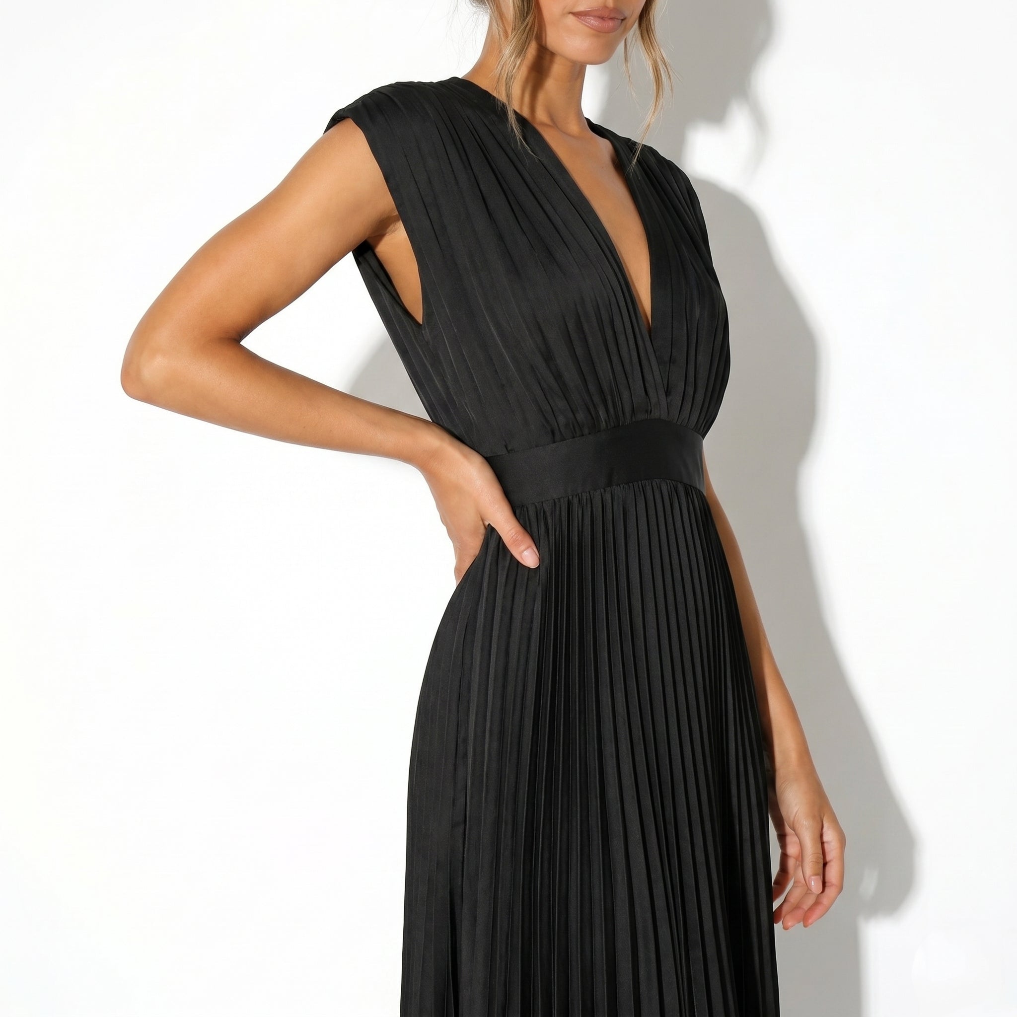Stella - Women's Pleated Maxi Dress - Dress - Black - Taylor & Bennett