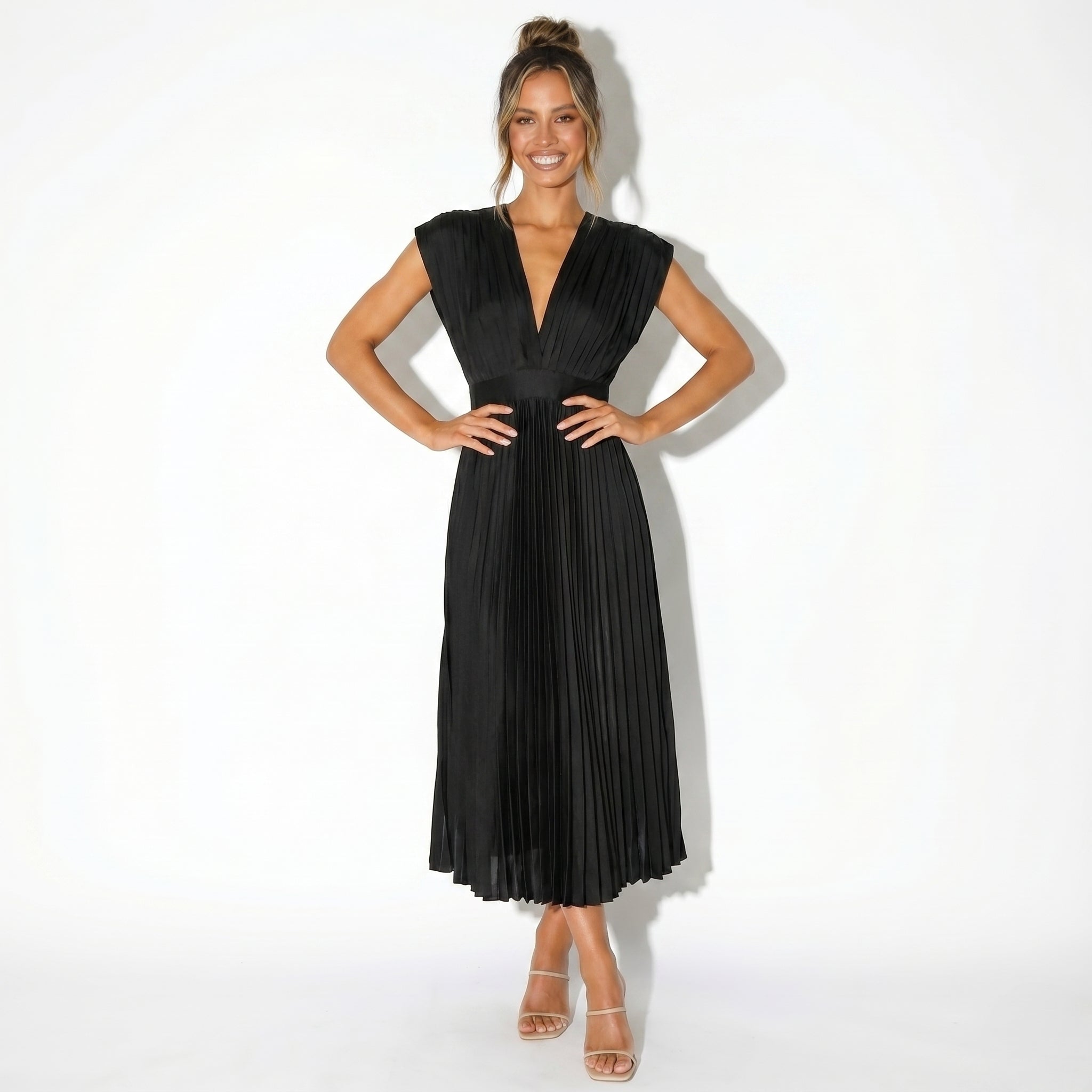 Stella - Women's Pleated Maxi Dress - Dress - Black - Taylor & Bennett