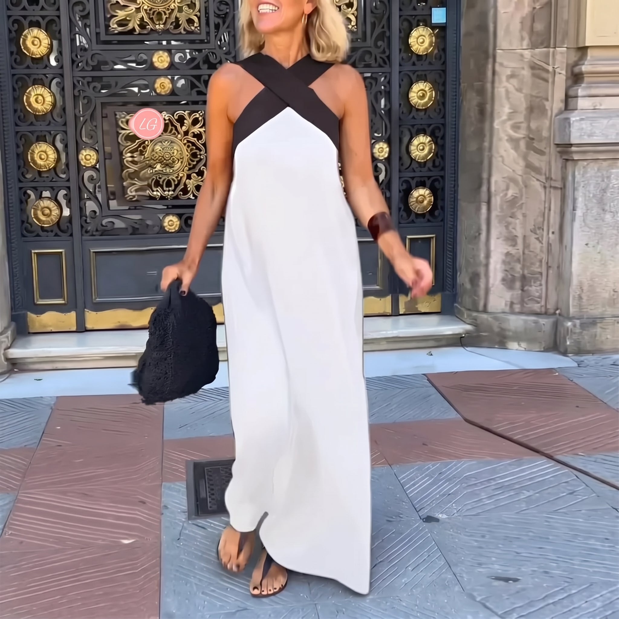 Stella - Women's Summer Crossover Halter Neck Maxi Dress - Maxi Dress - White - Taylor & Bennett