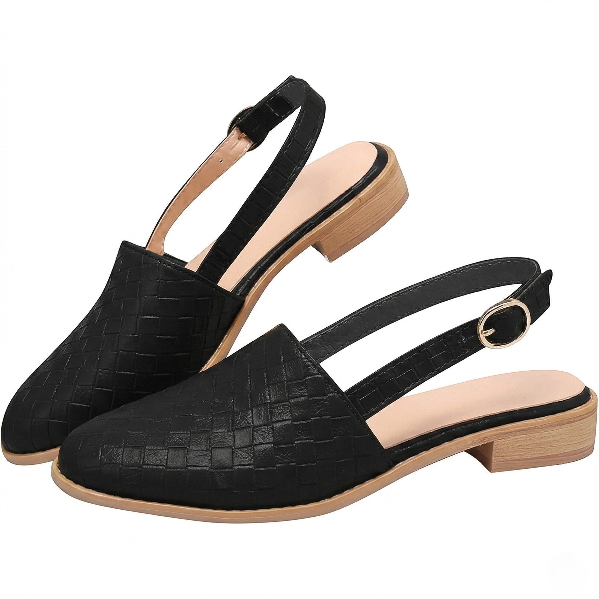 Stella - Women's Woven Pointed - Toe Flat Shoes - Sandals - Black - Taylor & Bennett