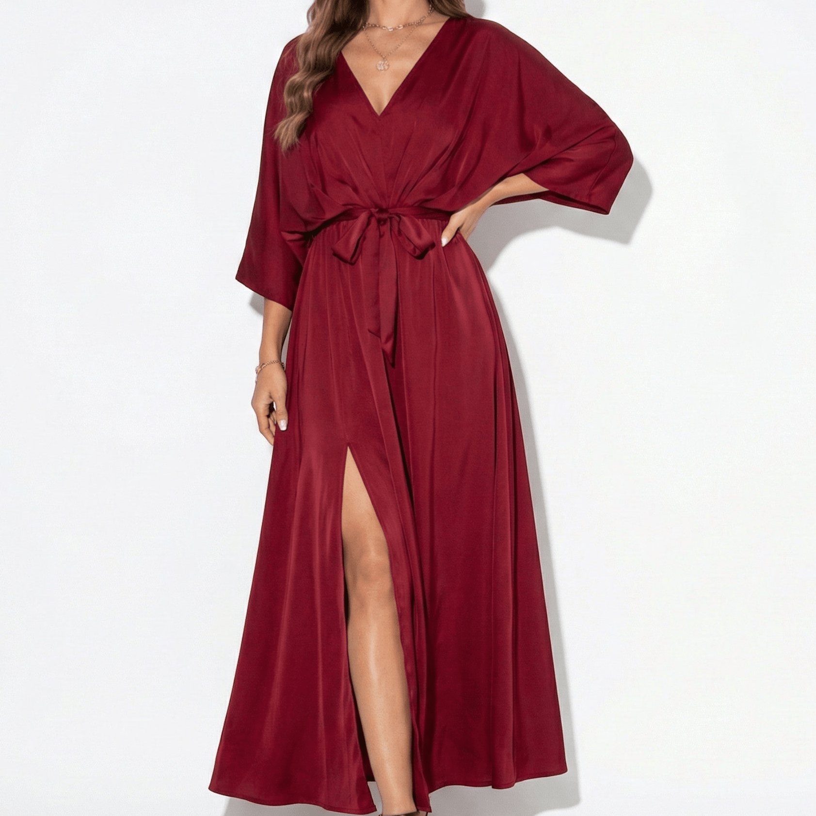 Thea - Women's V - Neck Batwing Sleeve Maxi Dress - Dress - Red - Taylor & Bennett