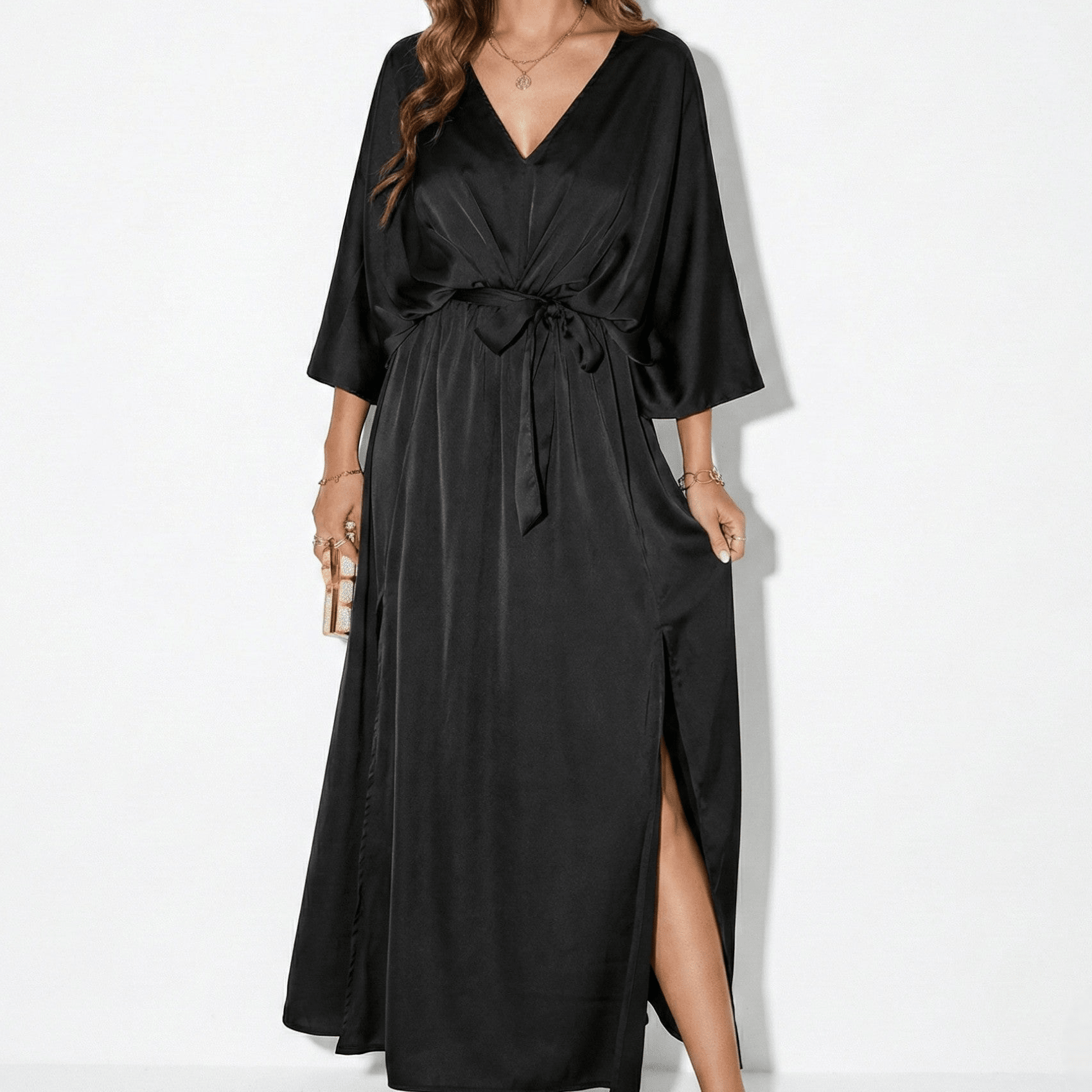 Thea - Women's V - Neck Batwing Sleeve Maxi Dress - Dress - Black - Taylor & Bennett