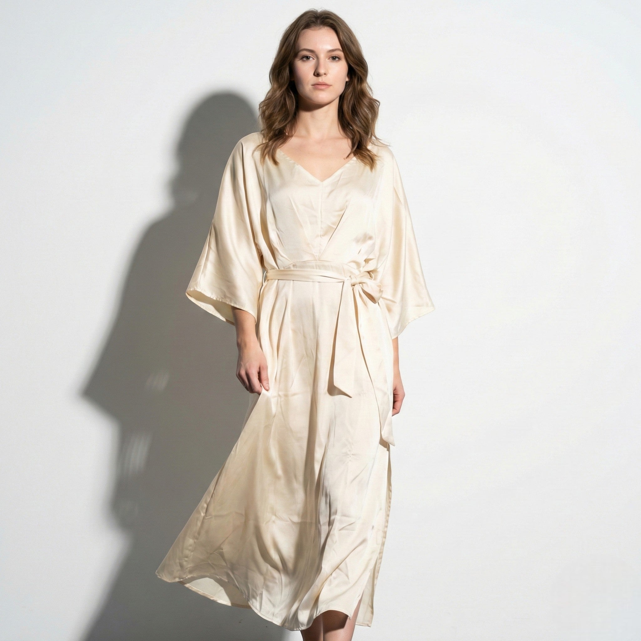 Thea - Women's V - Neck Batwing Sleeve Maxi Dress - Dress - Champagne - Taylor & Bennett