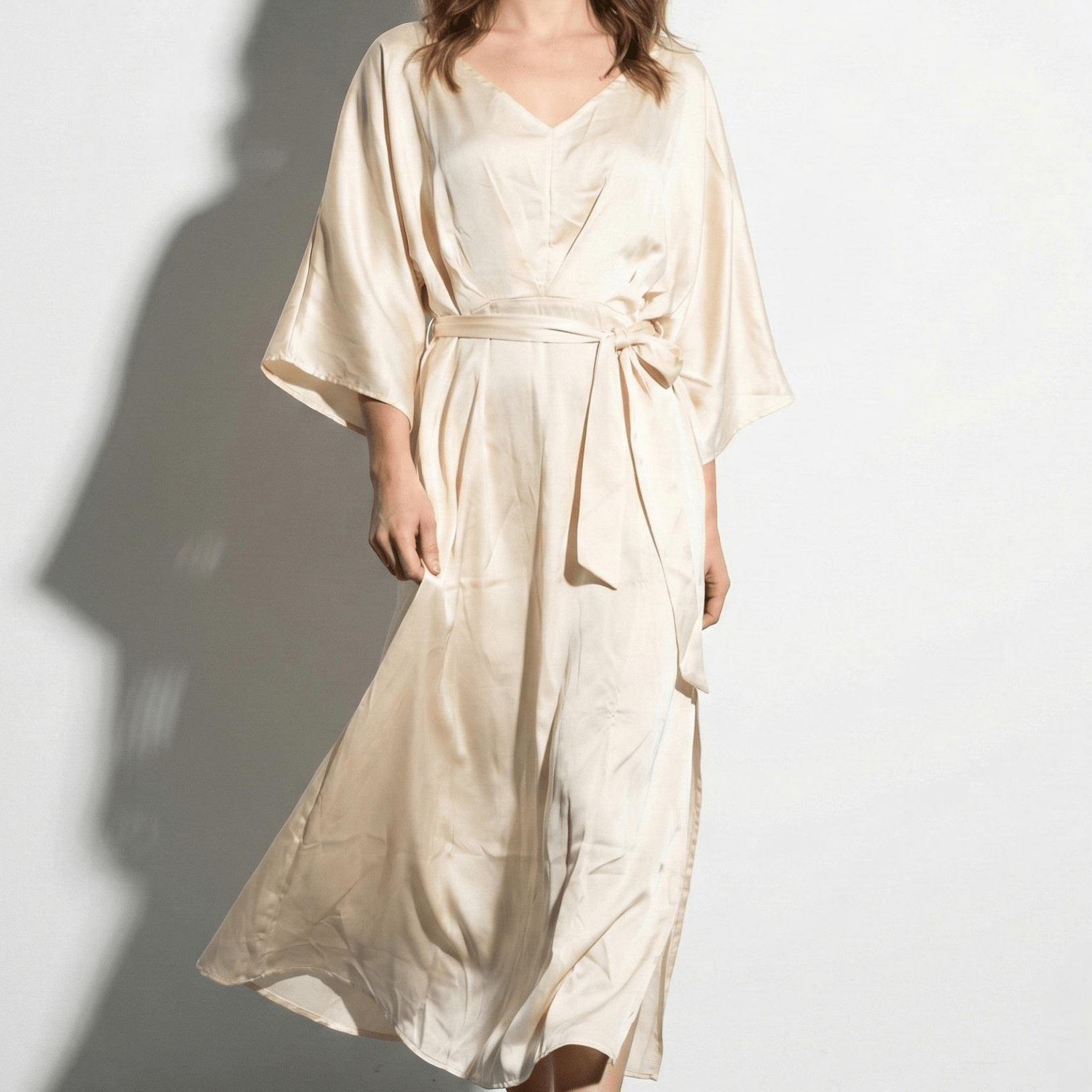 Thea - Women's V - Neck Batwing Sleeve Maxi Dress - Dress - Champagne - Taylor & Bennett