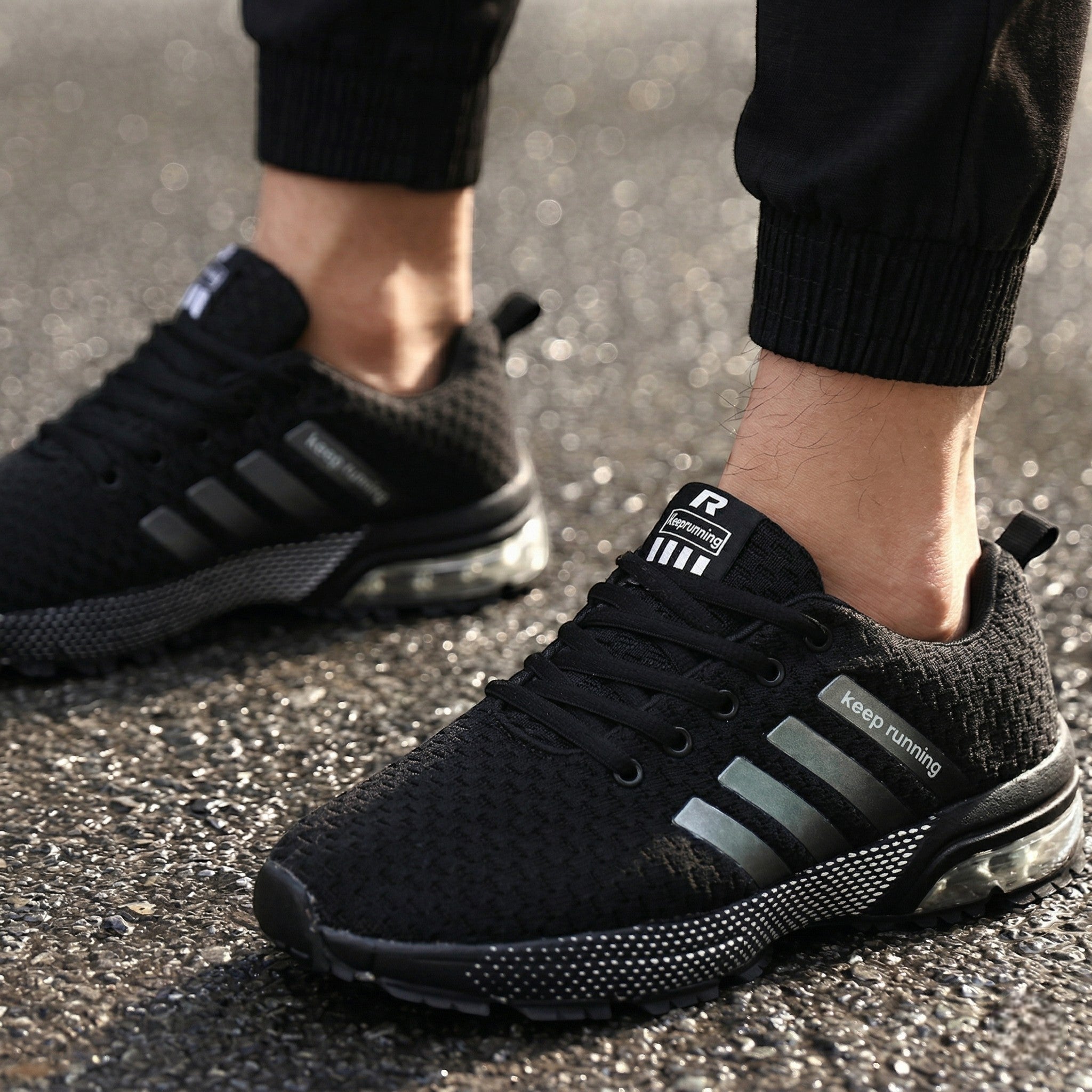 Theo - Men's Orthopaedic Trainers with Striped Detail - Shoes - Black - Taylor & Bennett