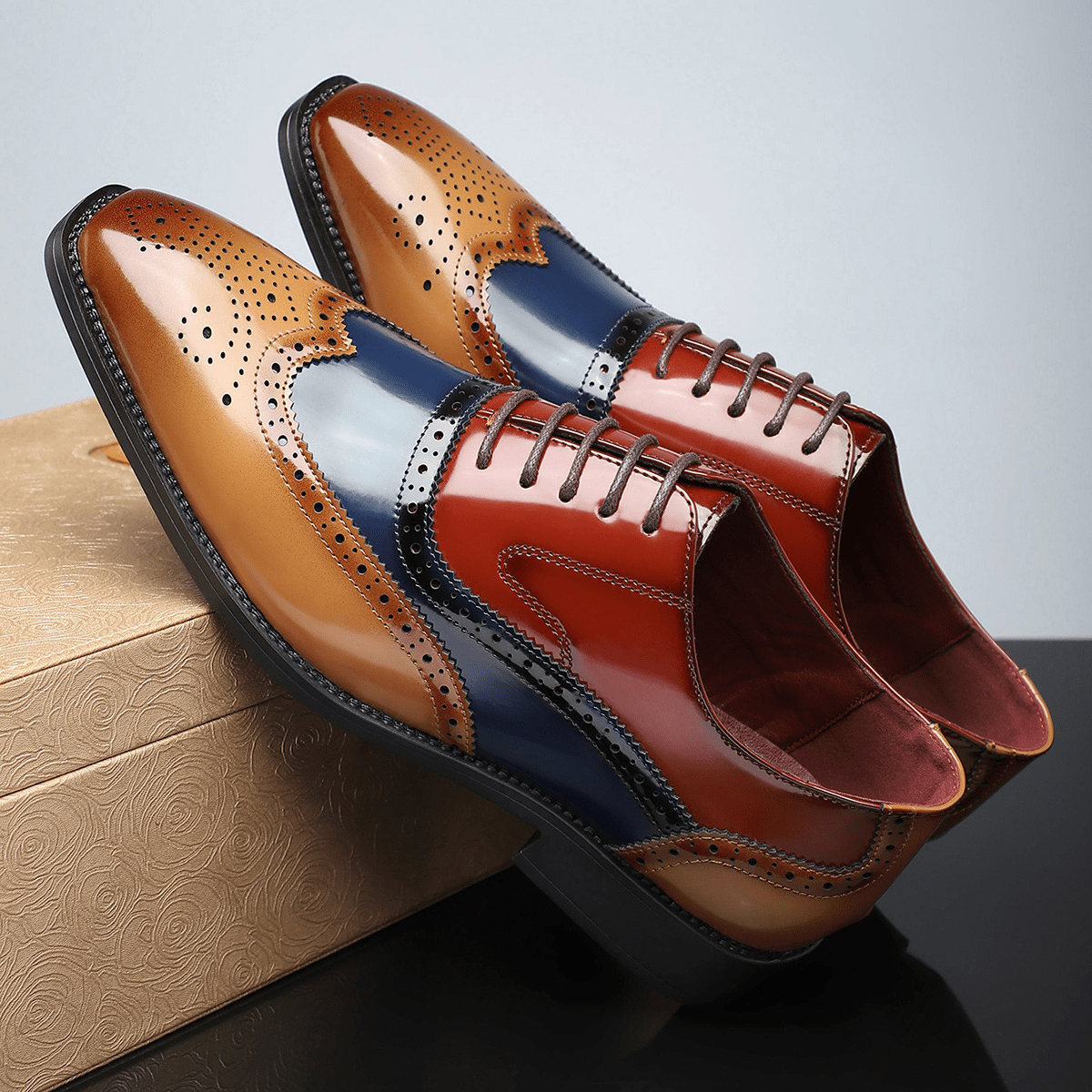 Theodore - Men's Colour Block Brogue Oxford Shoes - Men's Shoes - Brown - Taylor & Bennett