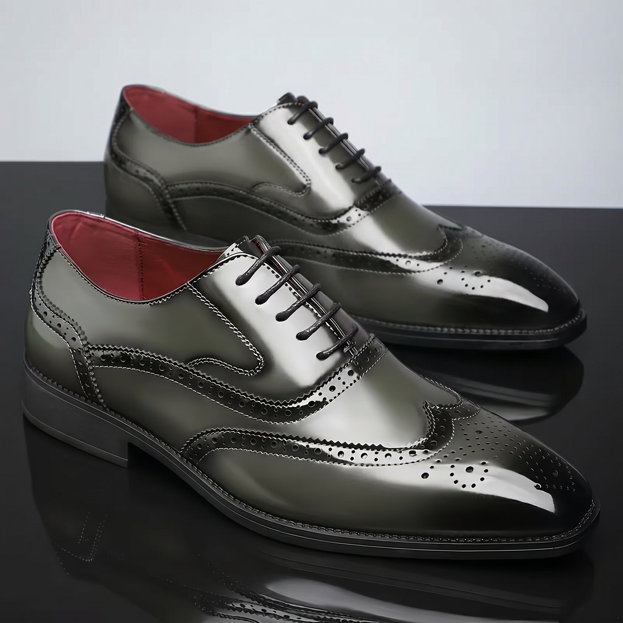 Theodore - Men's Colour Block Brogue Oxford Shoes - Men's Shoes - Olive Green - Taylor & Bennett
