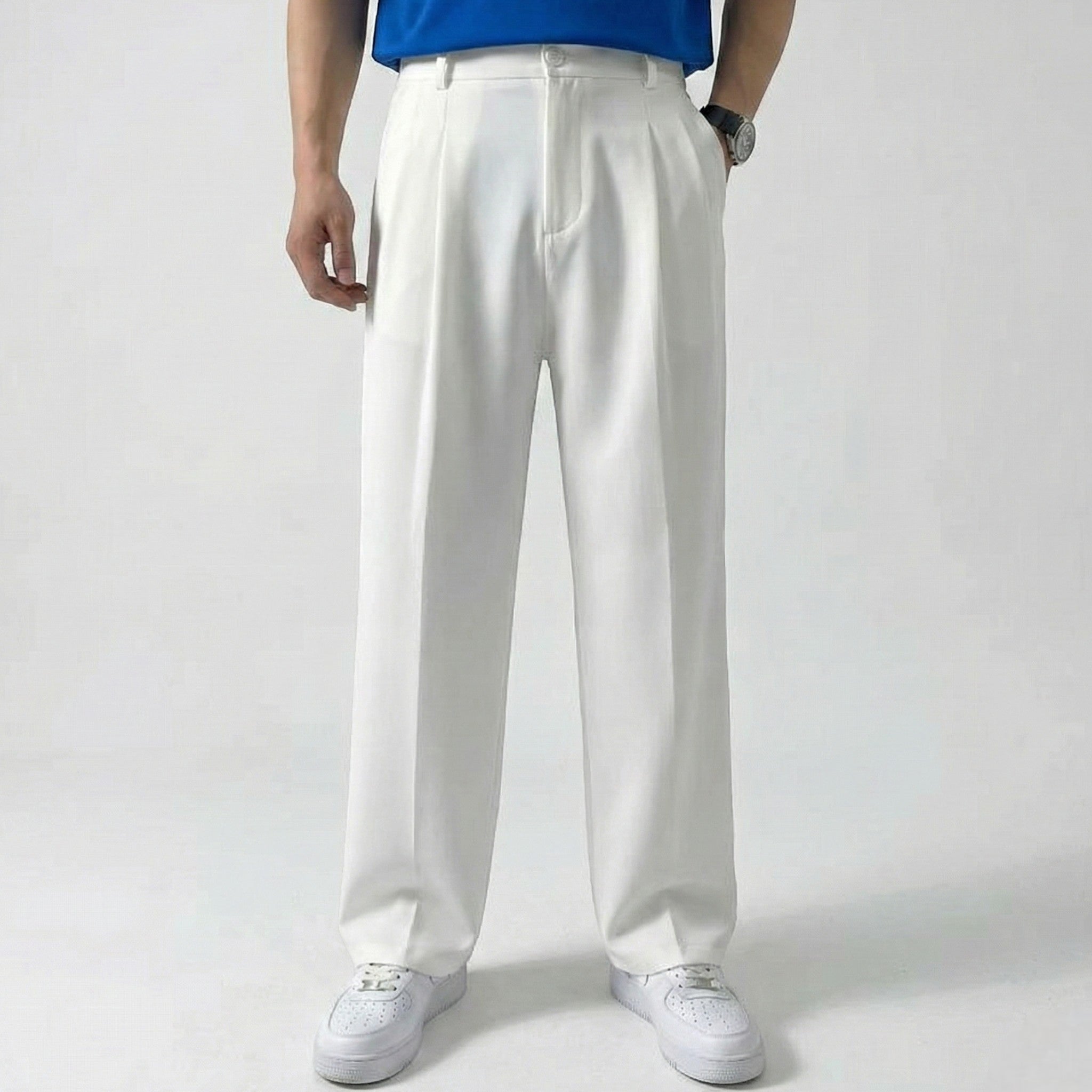 Thomas - Men's Regular Fit Casual Trousers - Trouser - White - Taylor & Bennett