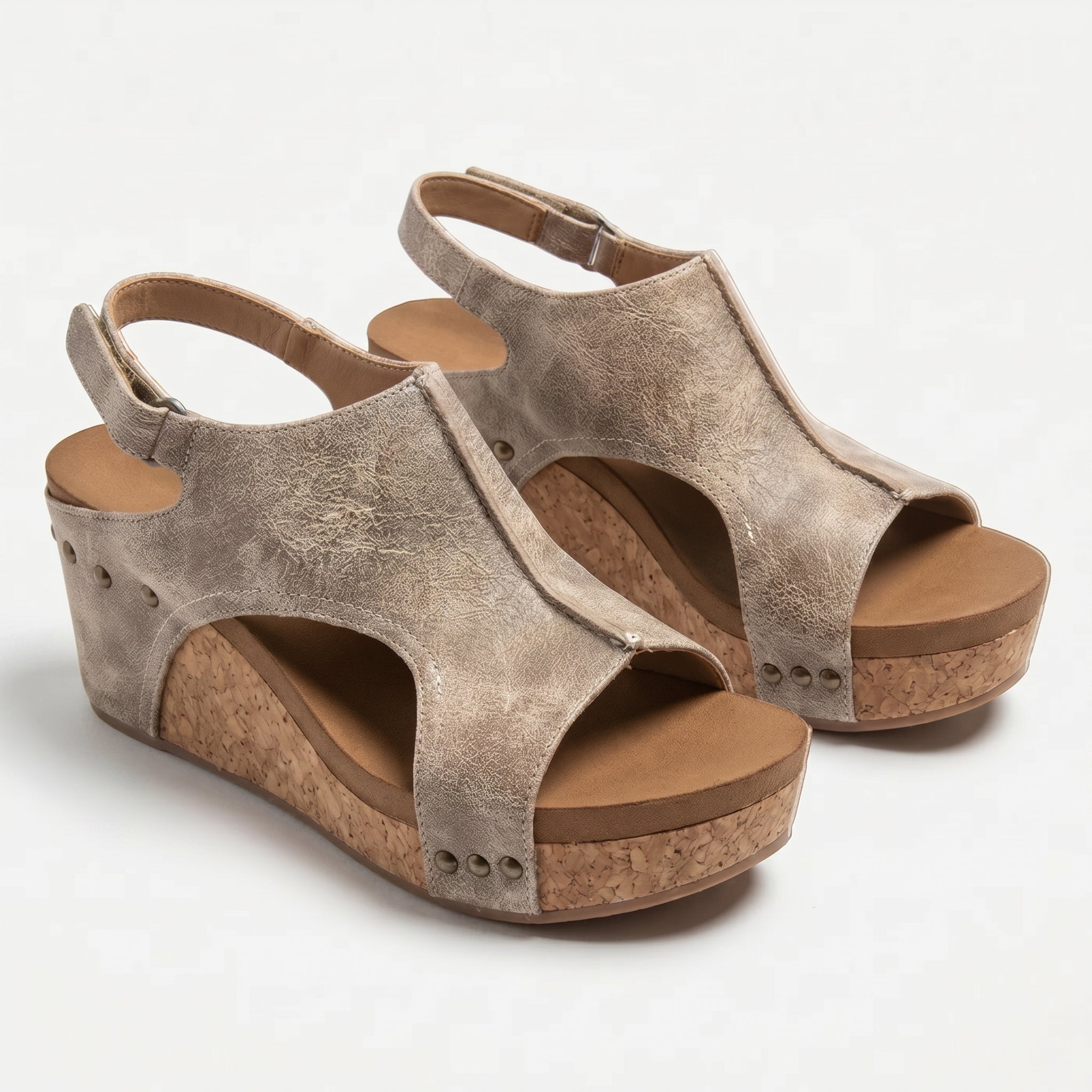Valery - Women's Open Toe Wedge Sandals - Sandals - Beige - Taylor & Bennett