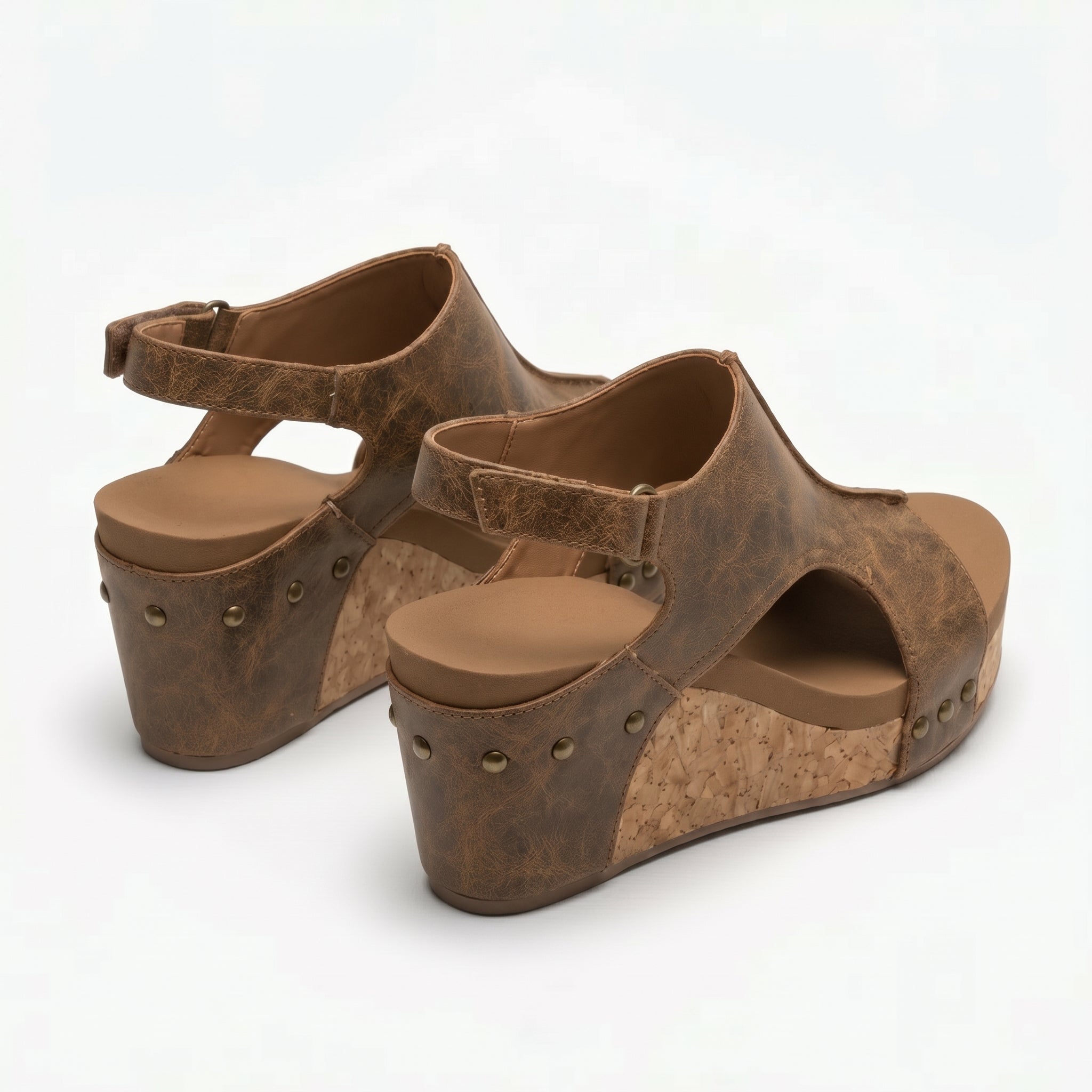 Valery - Women's Open Toe Wedge Sandals - Sandals - Brown - Taylor & Bennett