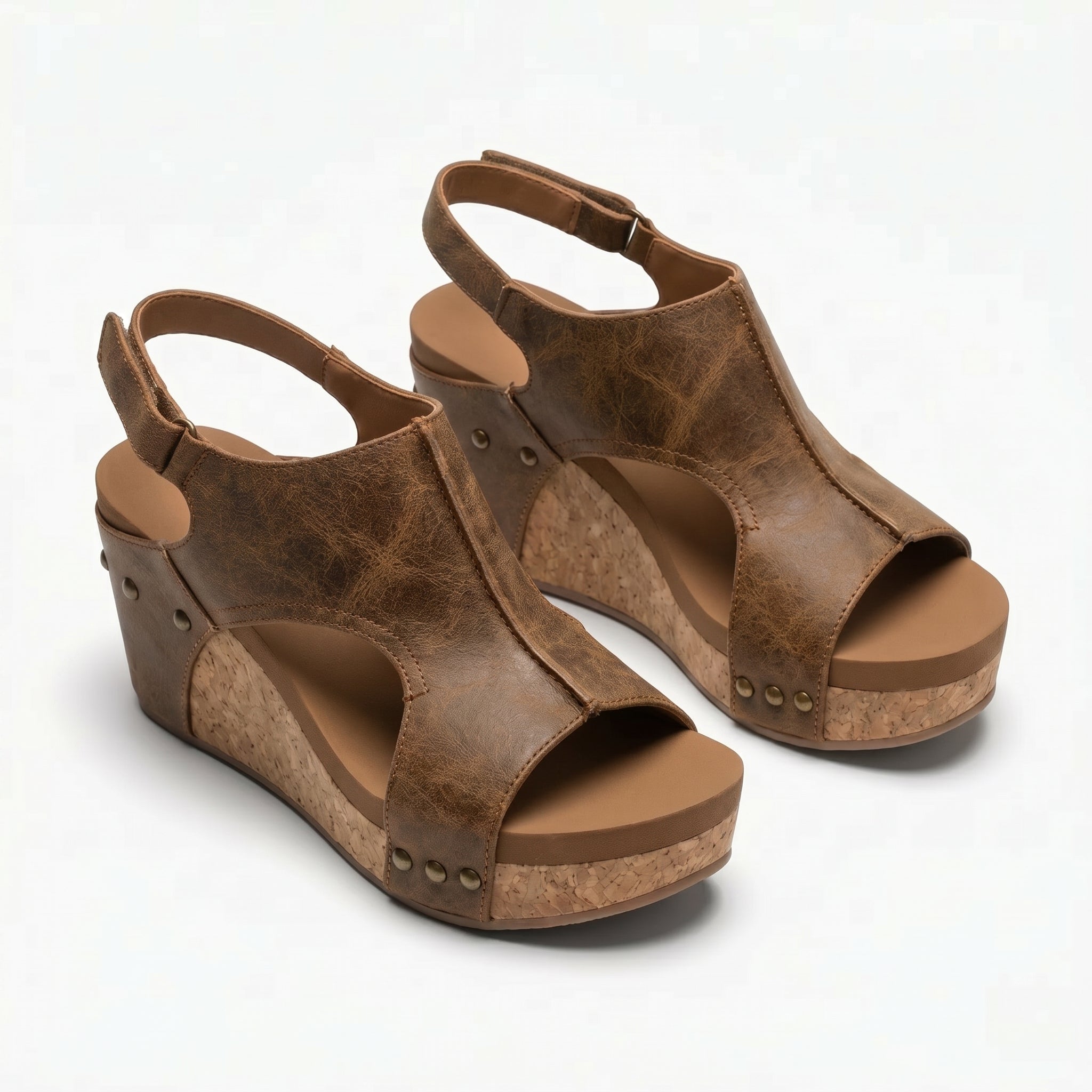 Valery - Women's Open Toe Wedge Sandals - Sandals - Brown - Taylor & Bennett